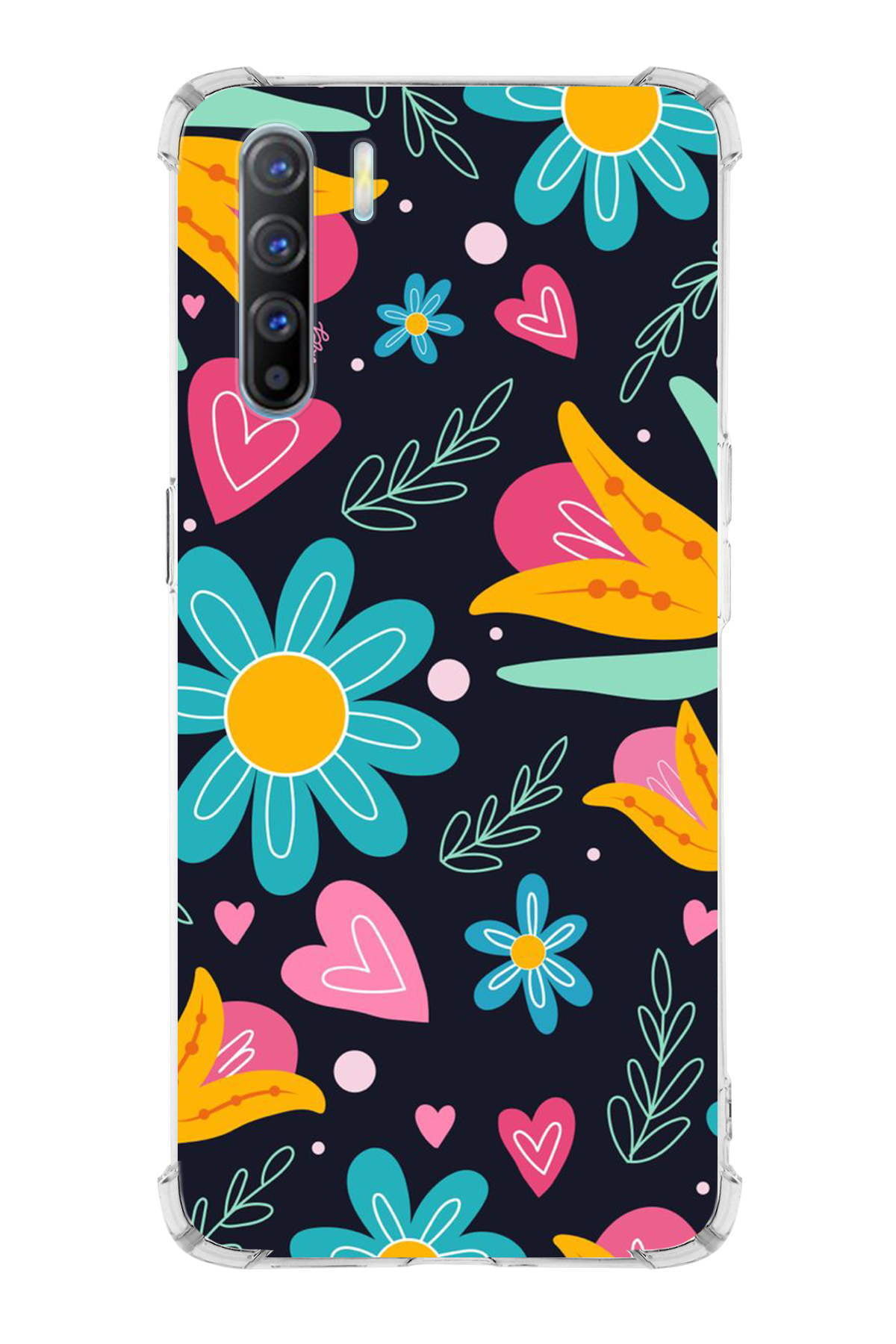 Oppo Reno 3 Uyumlu Retro Color 1 Baskılı Şeffaf Köşe Korumalı Antişok Kılıf