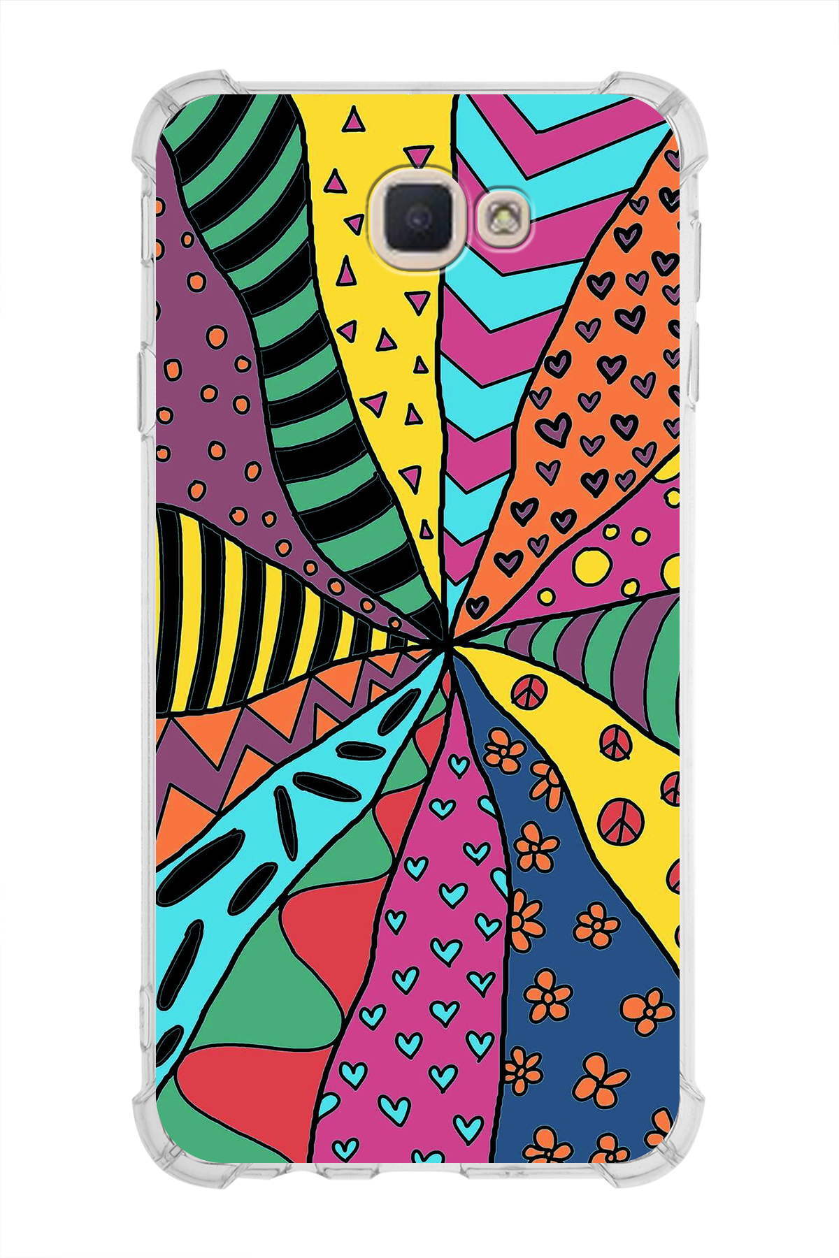 Samsung Galaxy J7 Prime Uyumlu Retro Color 4 Baskılı Şeffaf Köşe Korumalı Antişok Kılıf