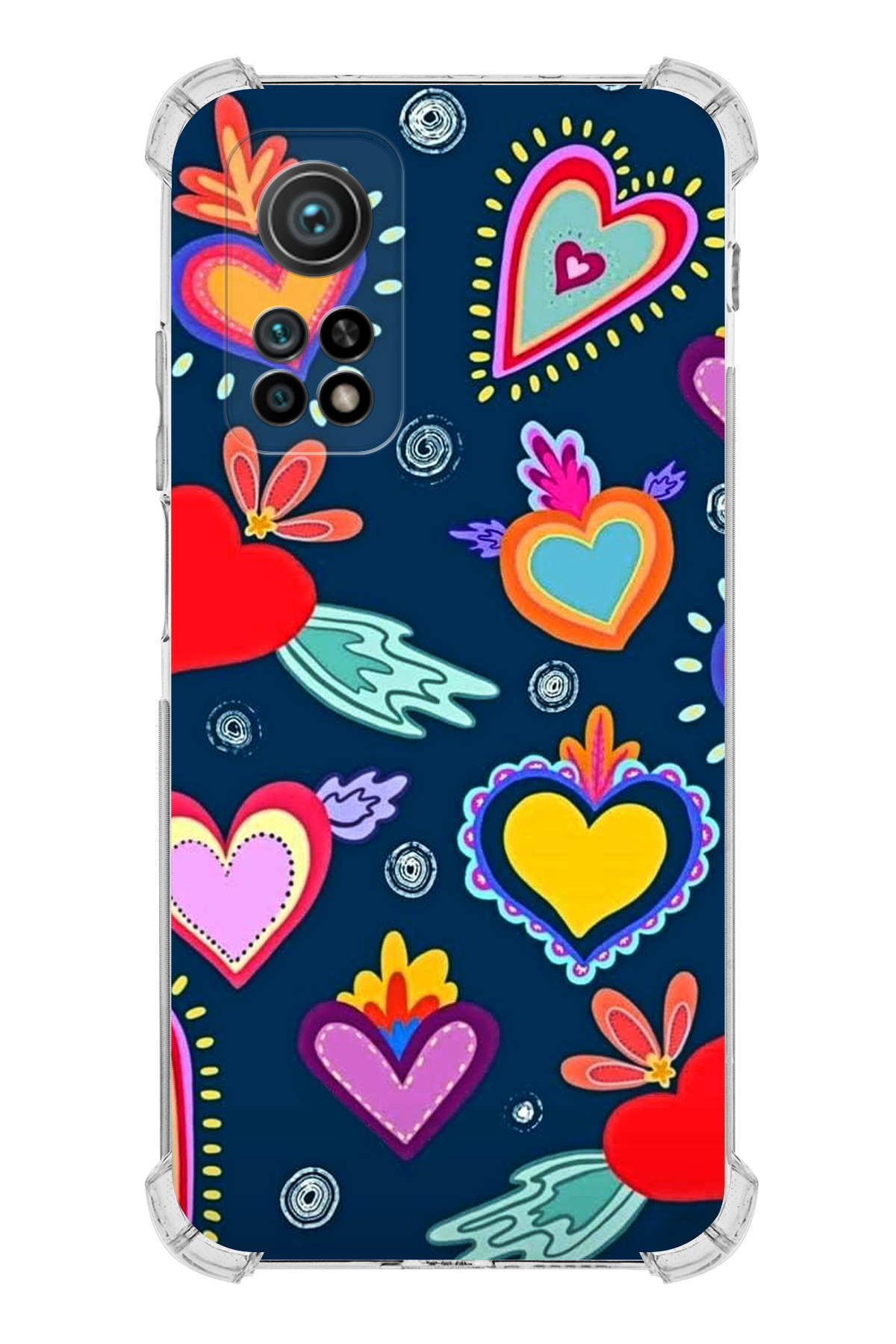 Xiaomi Mi 10 T Uyumlu Retro Color 3 Baskılı Şeffaf Köşe Korumalı Antişok Kılıf