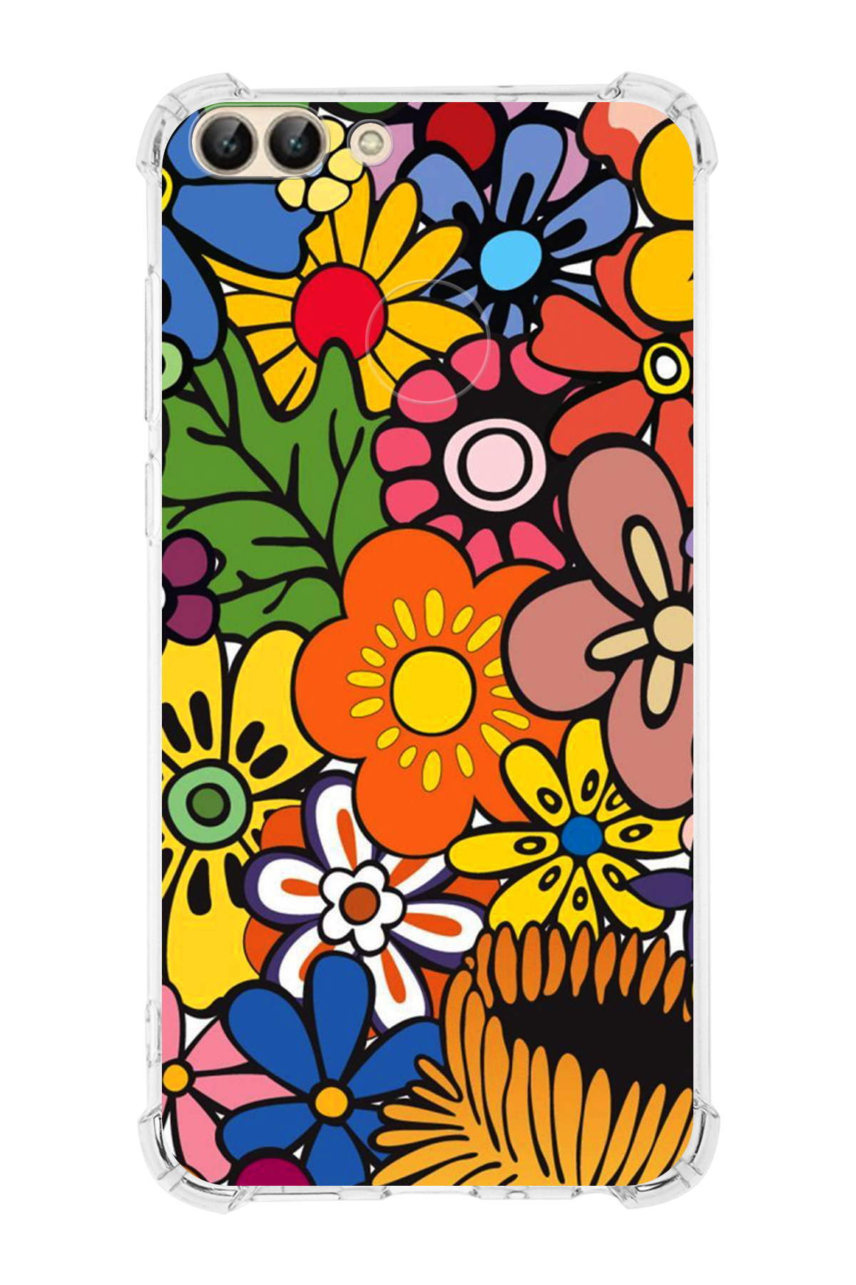 Huawei P Smart Uyumlu Retro Color 2 Baskılı Şeffaf Köşe Korumalı Antişok Kılıf