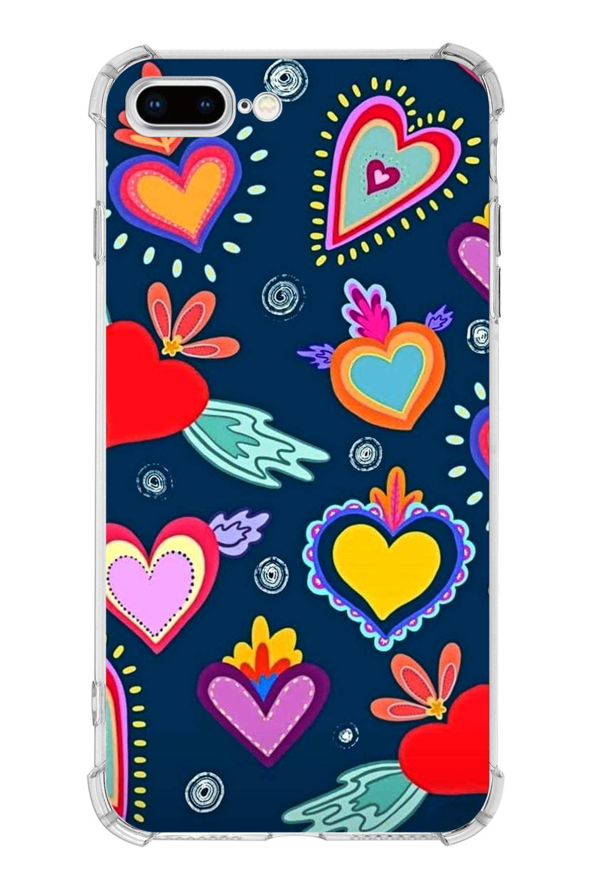 Apple iPhone 7 Plus Uyumlu Retro Color 3 Baskılı Şeffaf Köşe Korumalı Antişok Kılıf