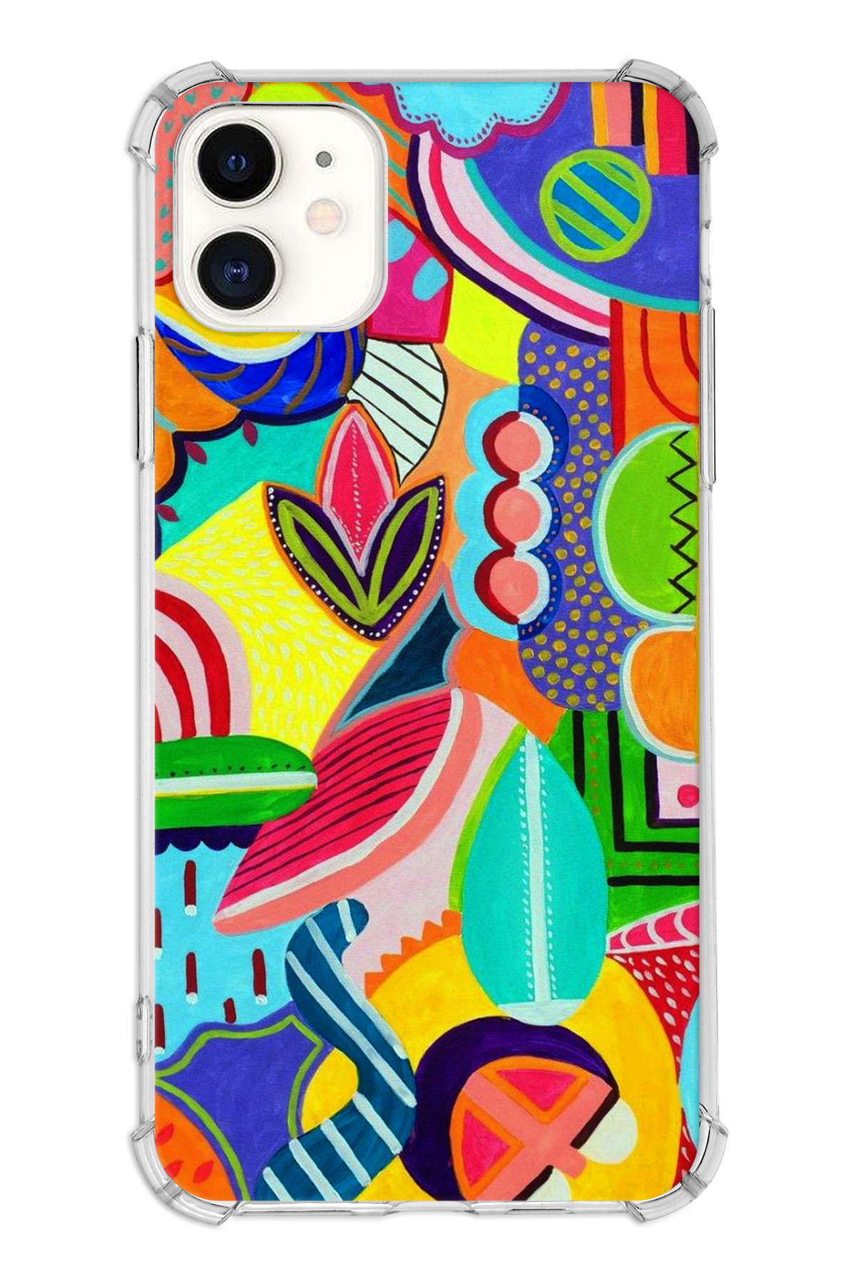 Apple iPhone 11 Uyumlu Retro Color 6 Baskılı Şeffaf Köşe Korumalı Antişok Kılıf