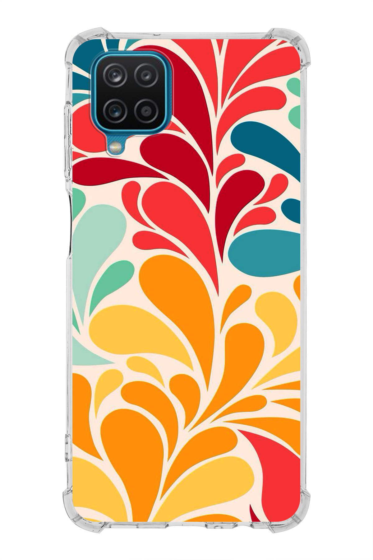 Samsung Galaxy M12 Uyumlu Retro Color 5 Baskılı Şeffaf Köşe Korumalı Antişok Kılıf