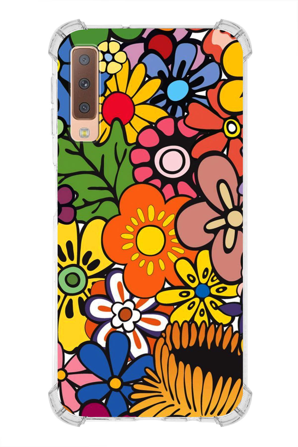 Samsung Galaxy A7 2018 Uyumlu Retro Color 2 Baskılı Şeffaf Köşe Korumalı Antişok Kılıf