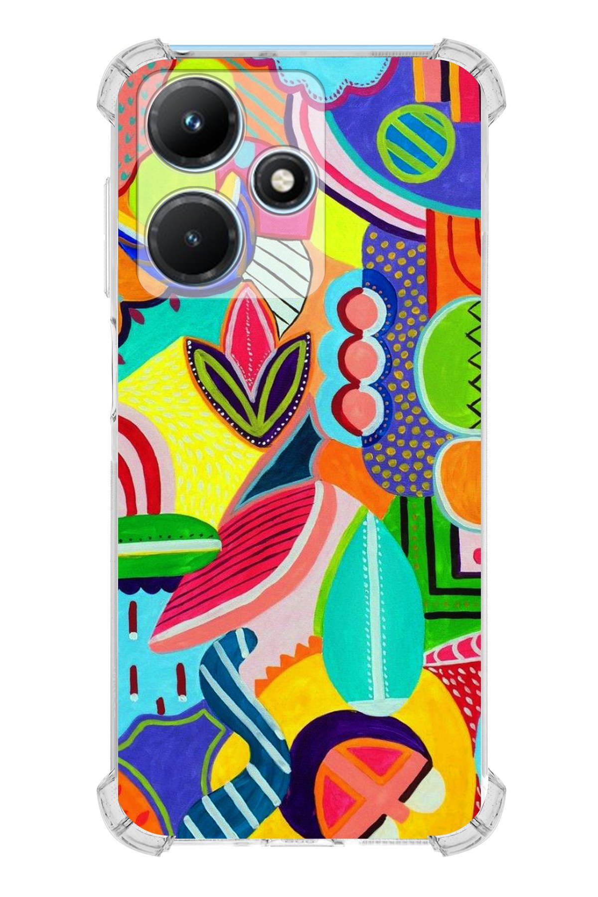 İnfinix Hot 30i Uyumlu Retro Color 6 Baskılı Şeffaf Köşe Korumalı Antişok Kılıf