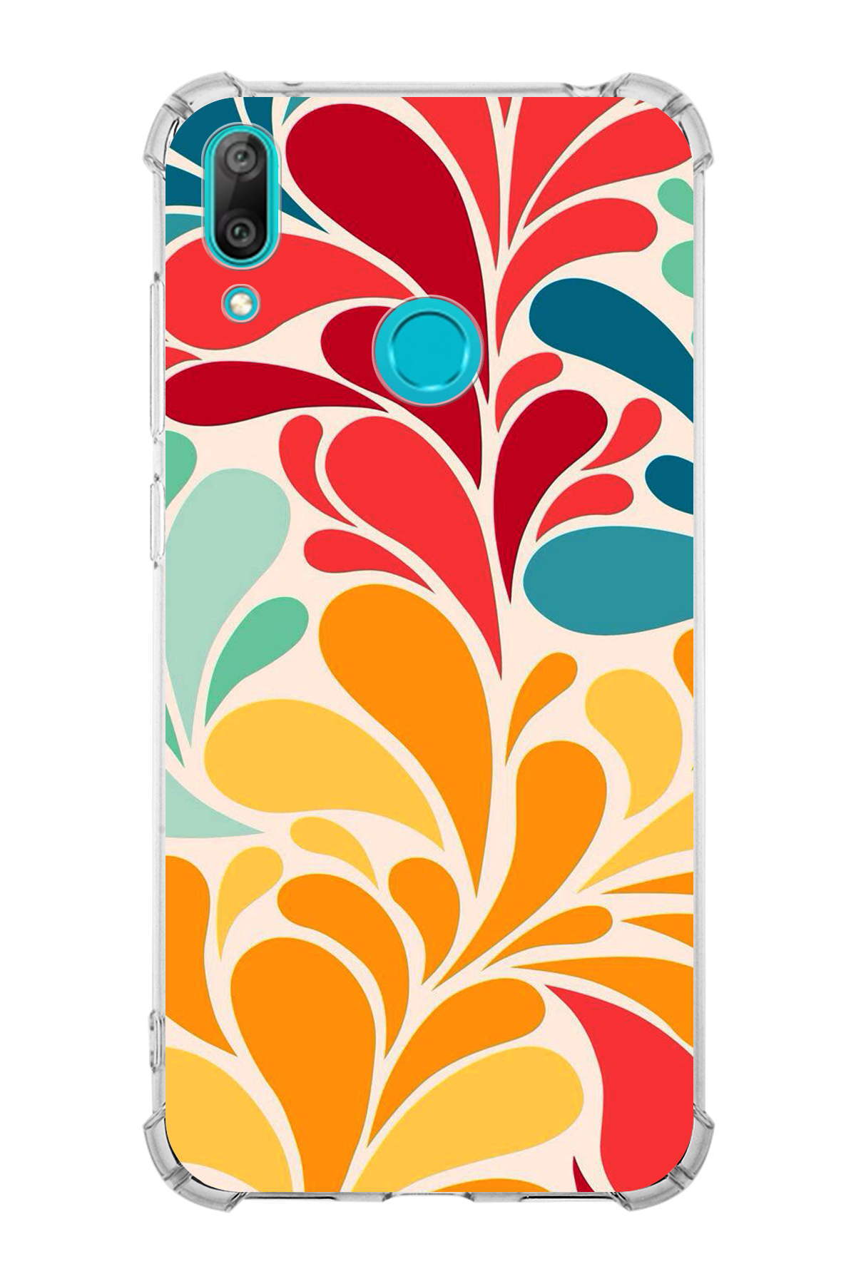 Huawei Y7 2019 Uyumlu Retro Color 5 Baskılı Şeffaf Köşe Korumalı Antişok Kılıf