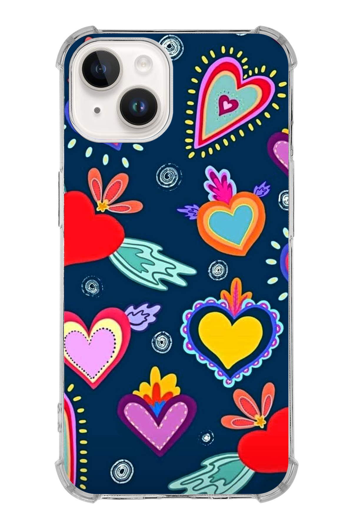 Apple iPhone 14 Uyumlu Retro Color 3 Baskılı Şeffaf Köşe Korumalı Antişok Kılıf