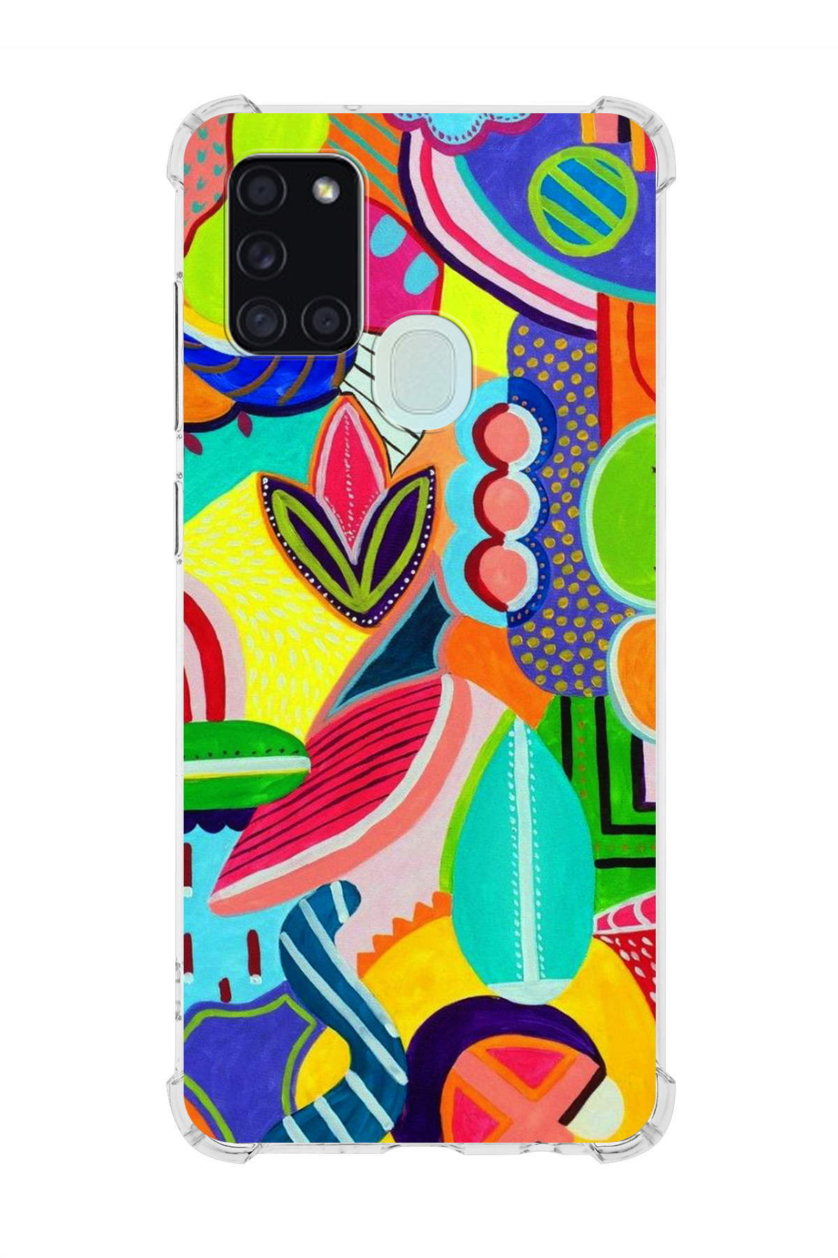 Samsung Galaxy A21S Uyumlu Retro Color 6 Baskılı Şeffaf Köşe Korumalı Antişok Kılıf
