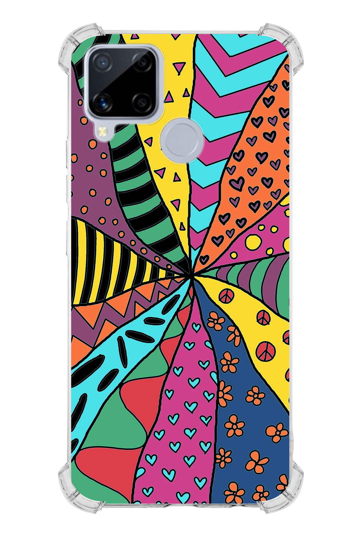 Oppo Realme C15 Uyumlu Retro Color 4 Baskılı Şeffaf Köşe Korumalı Antişok Kılıf