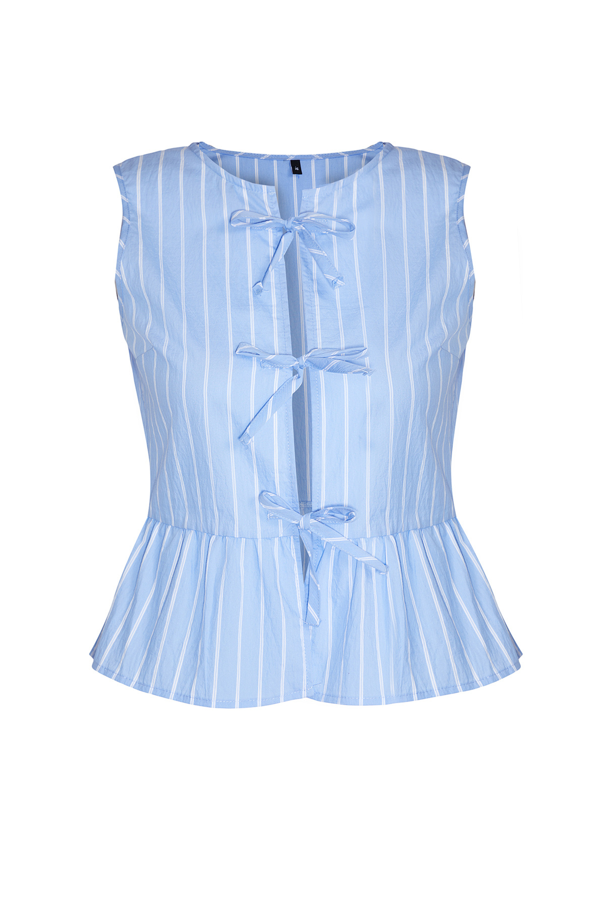 Trendyolmilla  Mavi Çizgili Önden Bağlama Detaylı Kolsuz Dokuma Bluz TWOSS24BZ00651 - Görsel 6