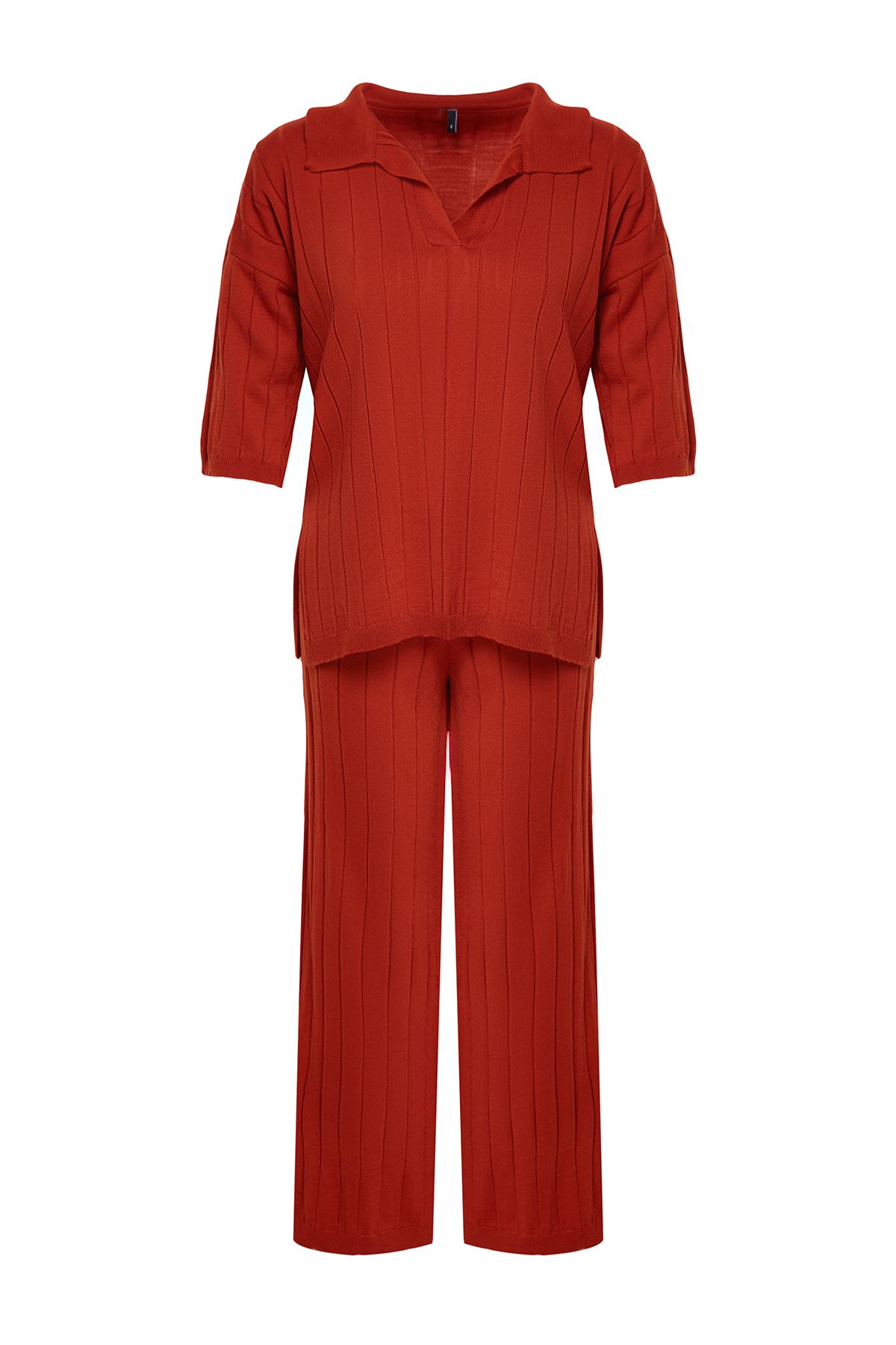 Trendyol Collection-Zestaw wierzchni i dolny z dzianiny sznurkowej w kolorze cegły - TWOSS23AU00029 6