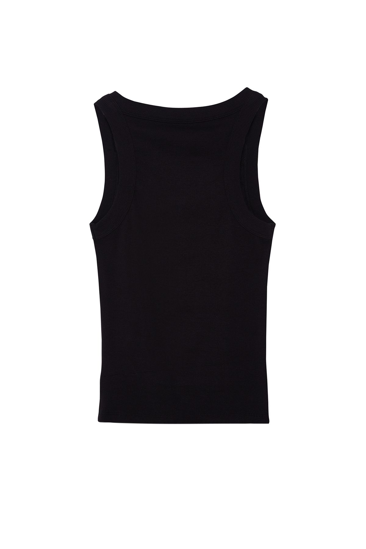 Trendyol Collection-Stretchy Corded Black Knitted Tank Top - Pool Collar, Regular Size - Twoss24Al00060 7