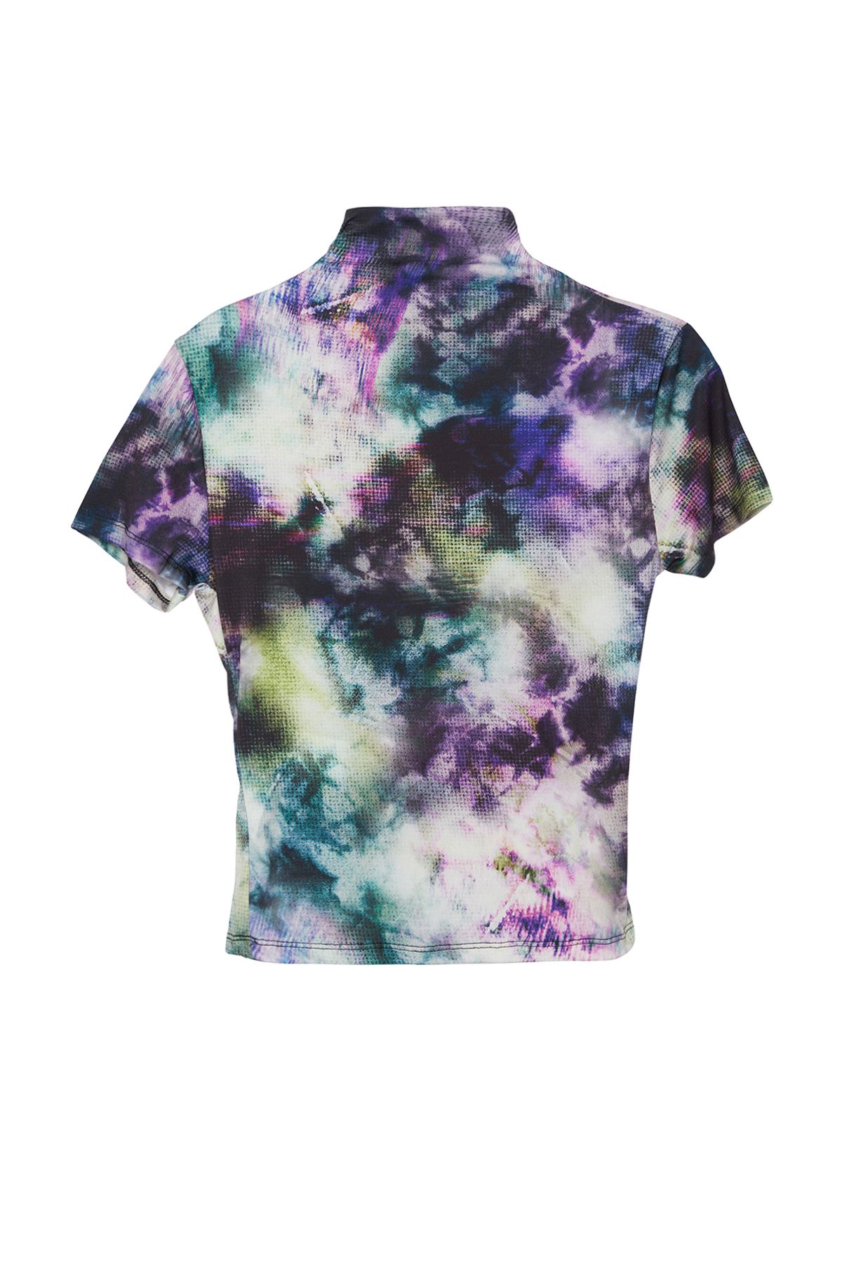 Trendyol Collection-Multicolor Printed Drawstring/Drape Detail Fitted Short Sleeve Stand Collar Stretchy Knitted Blouse Twoss24Bz00426 7