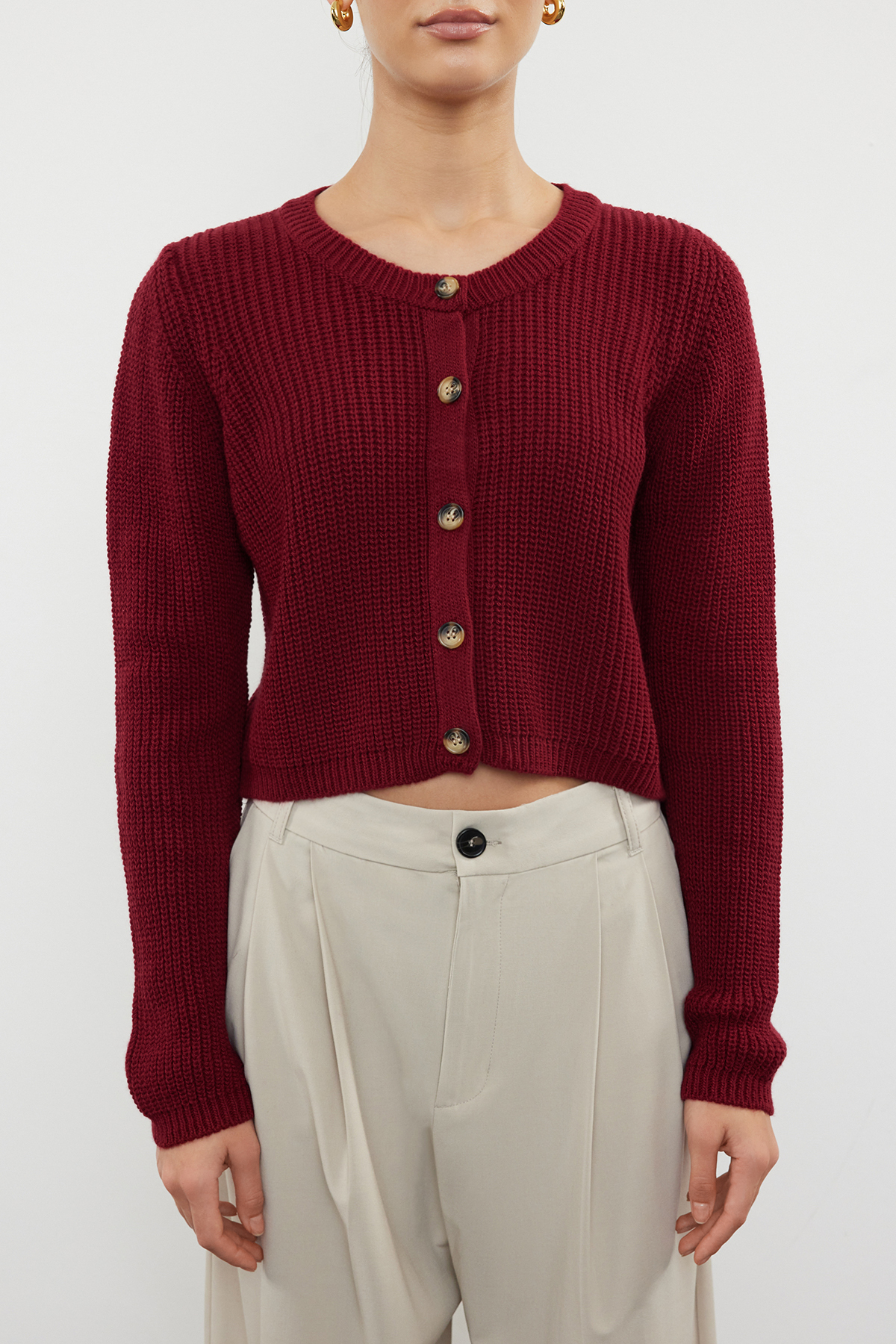Trendyolmilla  Bordo Süper Crop Basic Triko Hırka TWOAW24HI00419 - Görsel 3