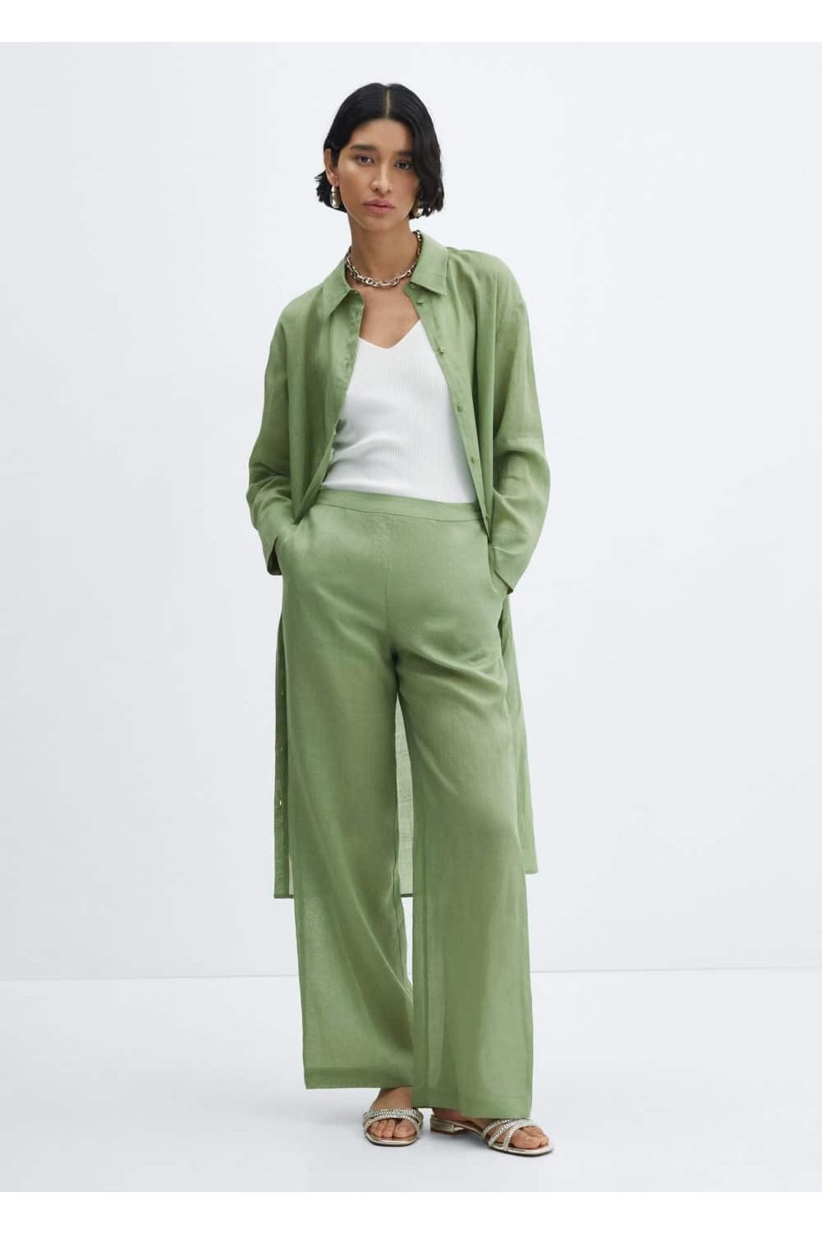 MANGO Woman-High Waist Wide Leg Trousers 2