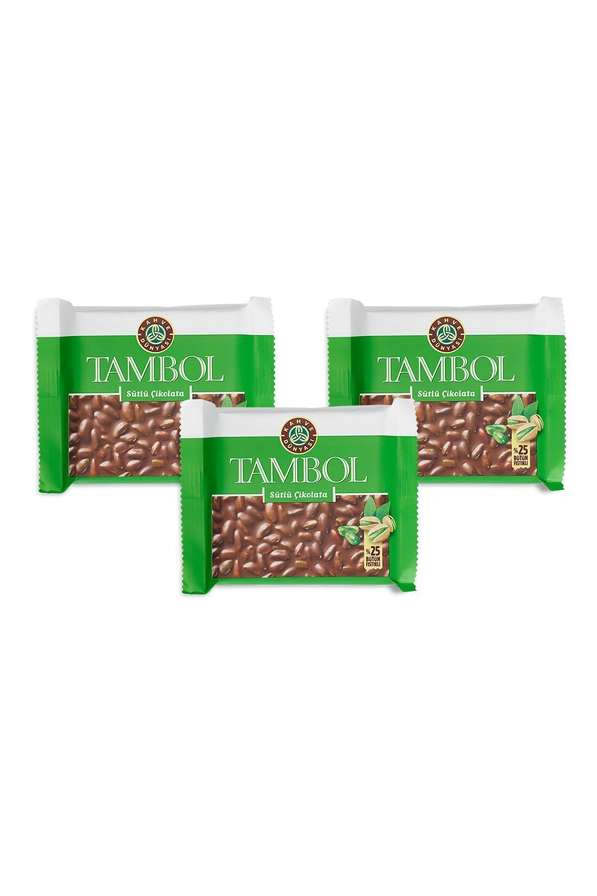 Kahve Dünyası 3'lü Tambol Bütün Fıstıklı Sütlü Çikolata 100g
