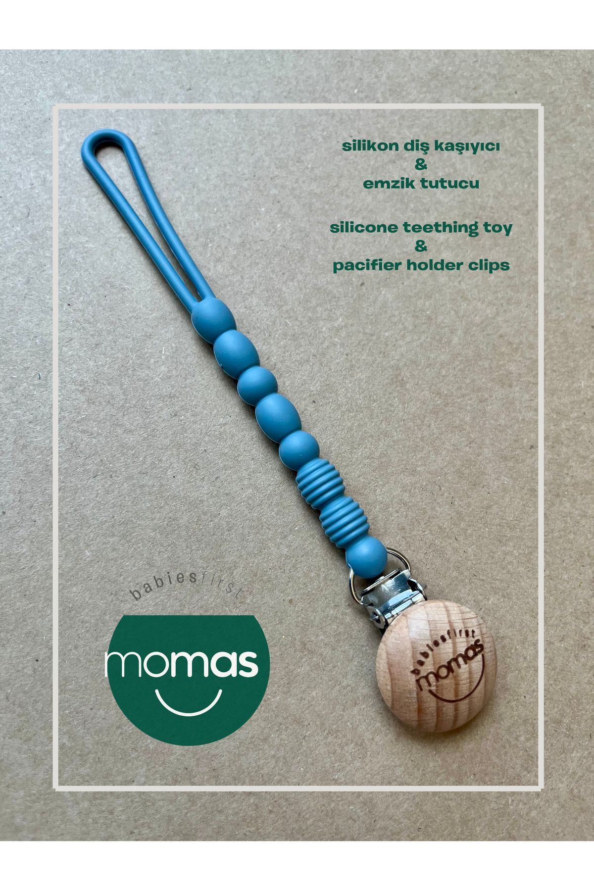 MOMAS-Blue Color Silicone Teether and Pacifier Strap 2