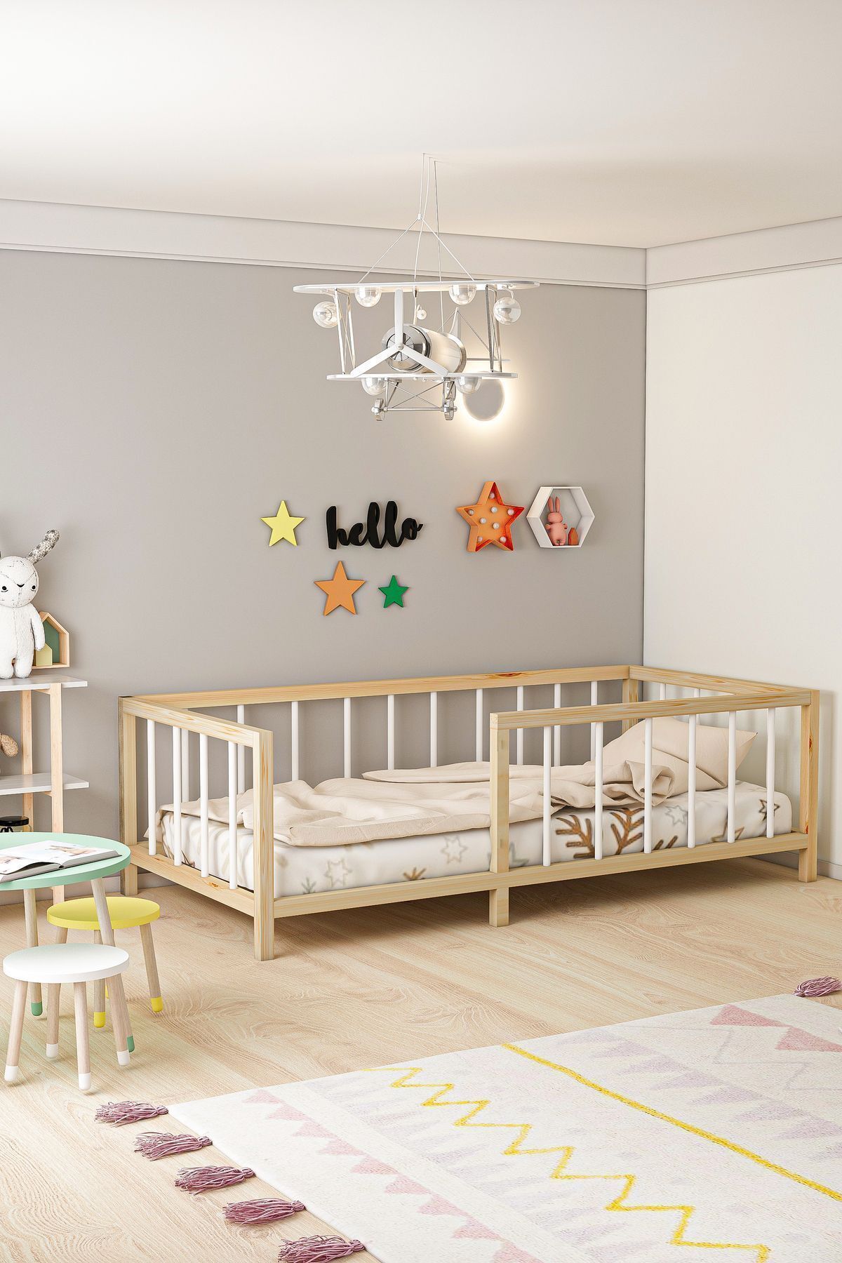 Givayo Mobilya IŞIL AHŞAP BEBEK ÇOCUK MONTESSORİ YATAK