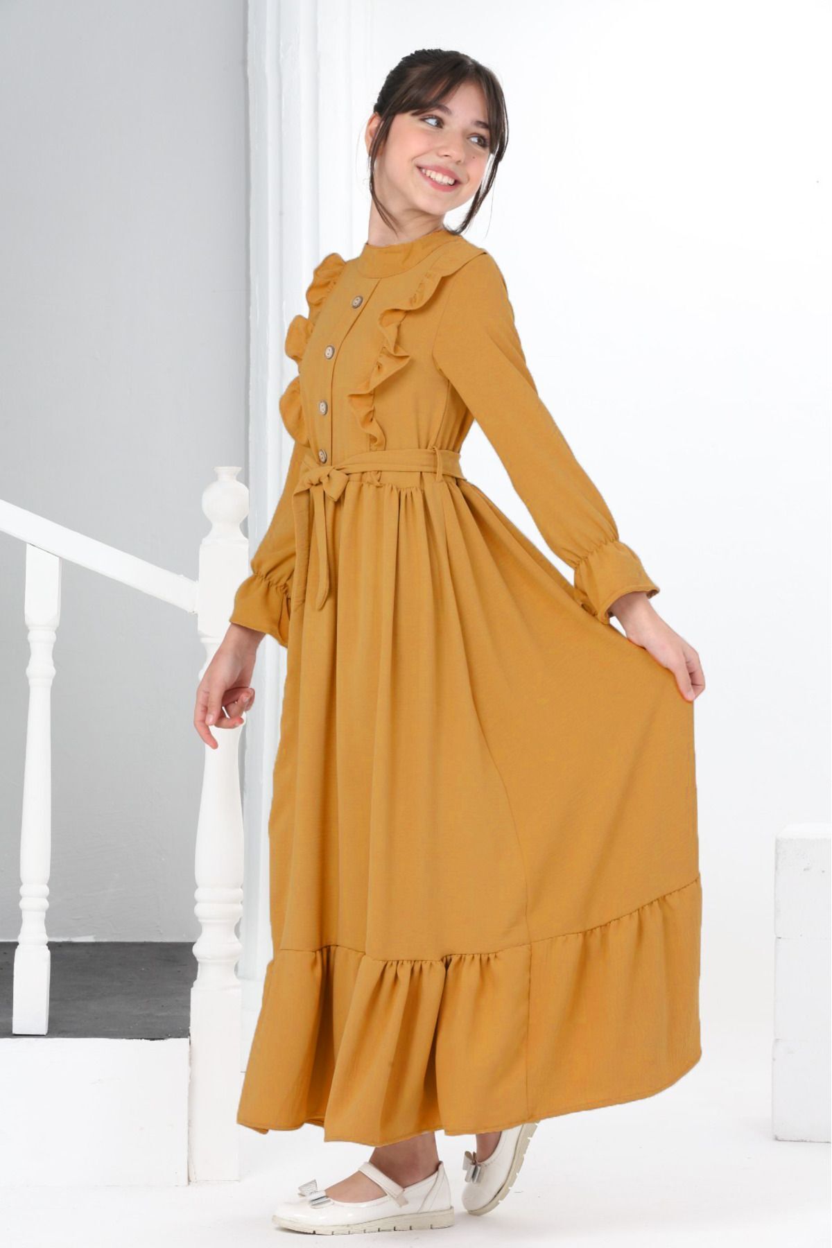 Girls Aerobin Linen Fabric Long Length Dress