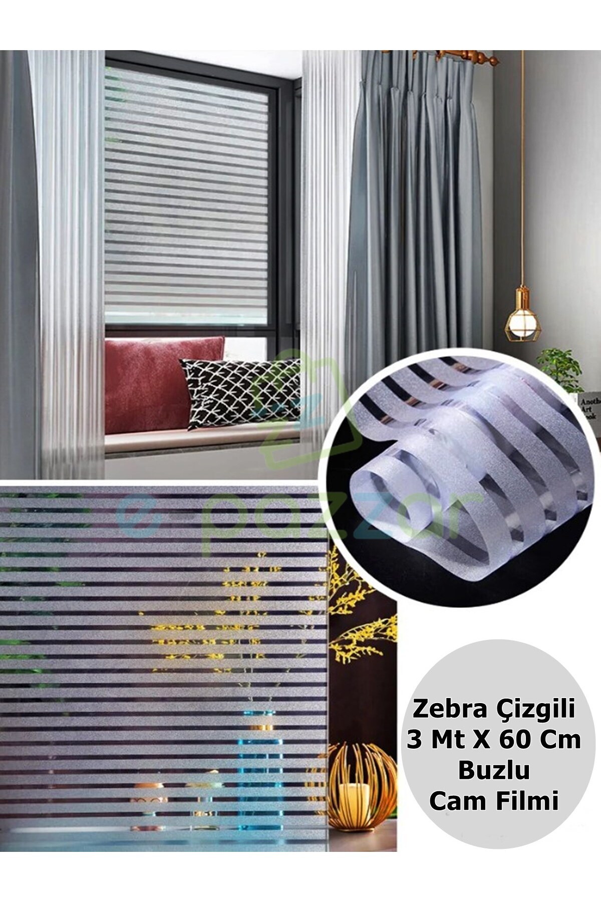 3 Meters X 60 Cm UV Protective Transparent 3D Frosted Zebra Striped Glass Bathroom Window Foil Static Stick