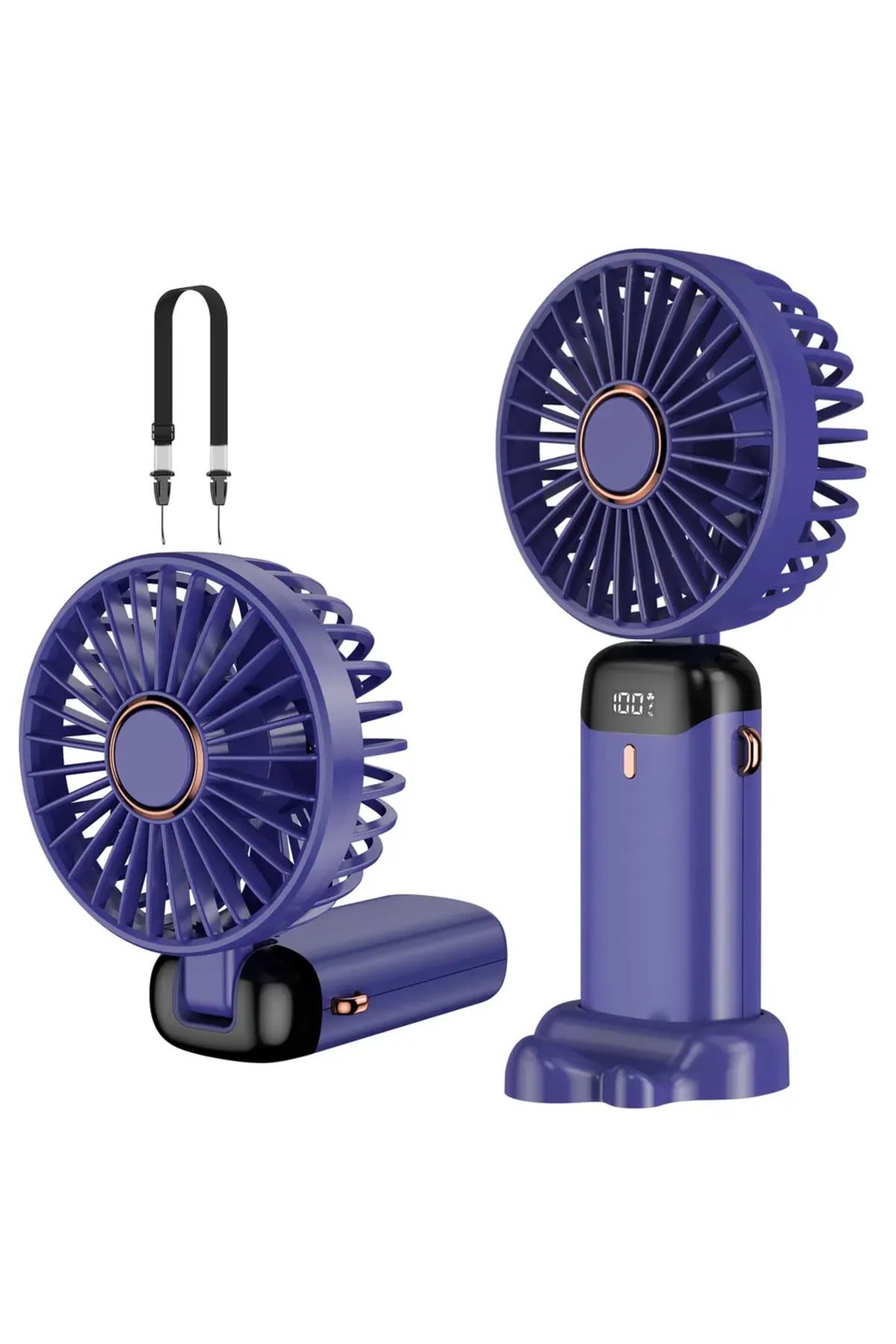 Mini Klima Led Göstergeli Şarjlı El Fanı Vantilatör 5 Kademeli Hız Serinletici Parfümlü Fan Blue #4