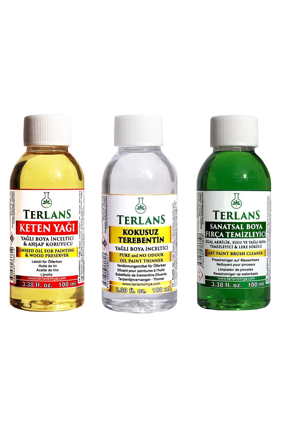 Terlans Yağlı Boya Seti Yardımcı Malzemeler 3 X 100 ml Kokusuz Terebentin Resim Yağı Ve Boya Tem.