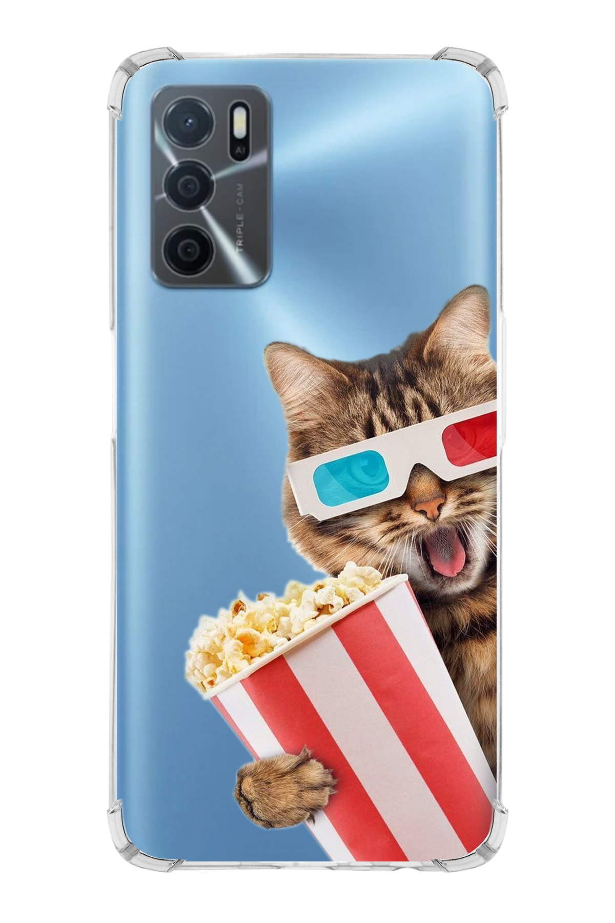 Oppo A16 Uyumlu Kedi 1 Baskılı Şeffaf Köşe Korumalı Antişok Kılıf