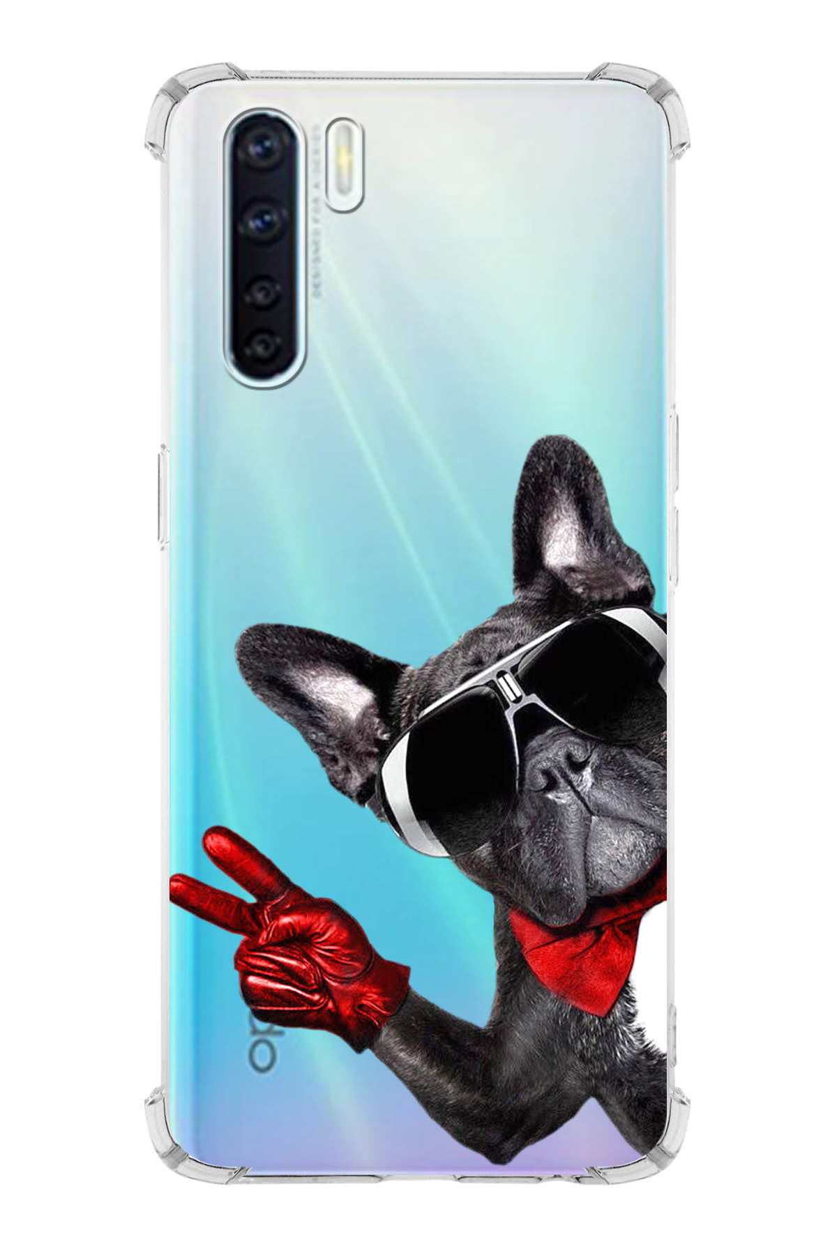 Oppo A91 Uyumlu Köpek 2 Baskılı Şeffaf Köşe Korumalı Antişok Kılıf