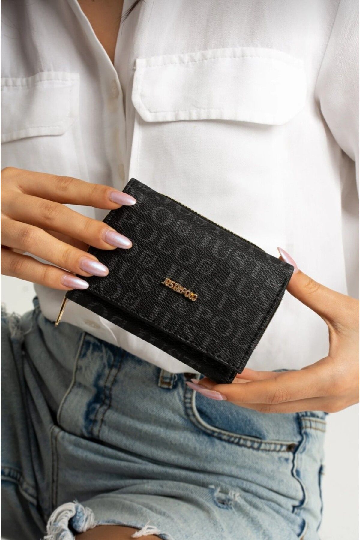 Just Polo-Black Women's Wallet - Small Size, Snap and Zipper Closure 1