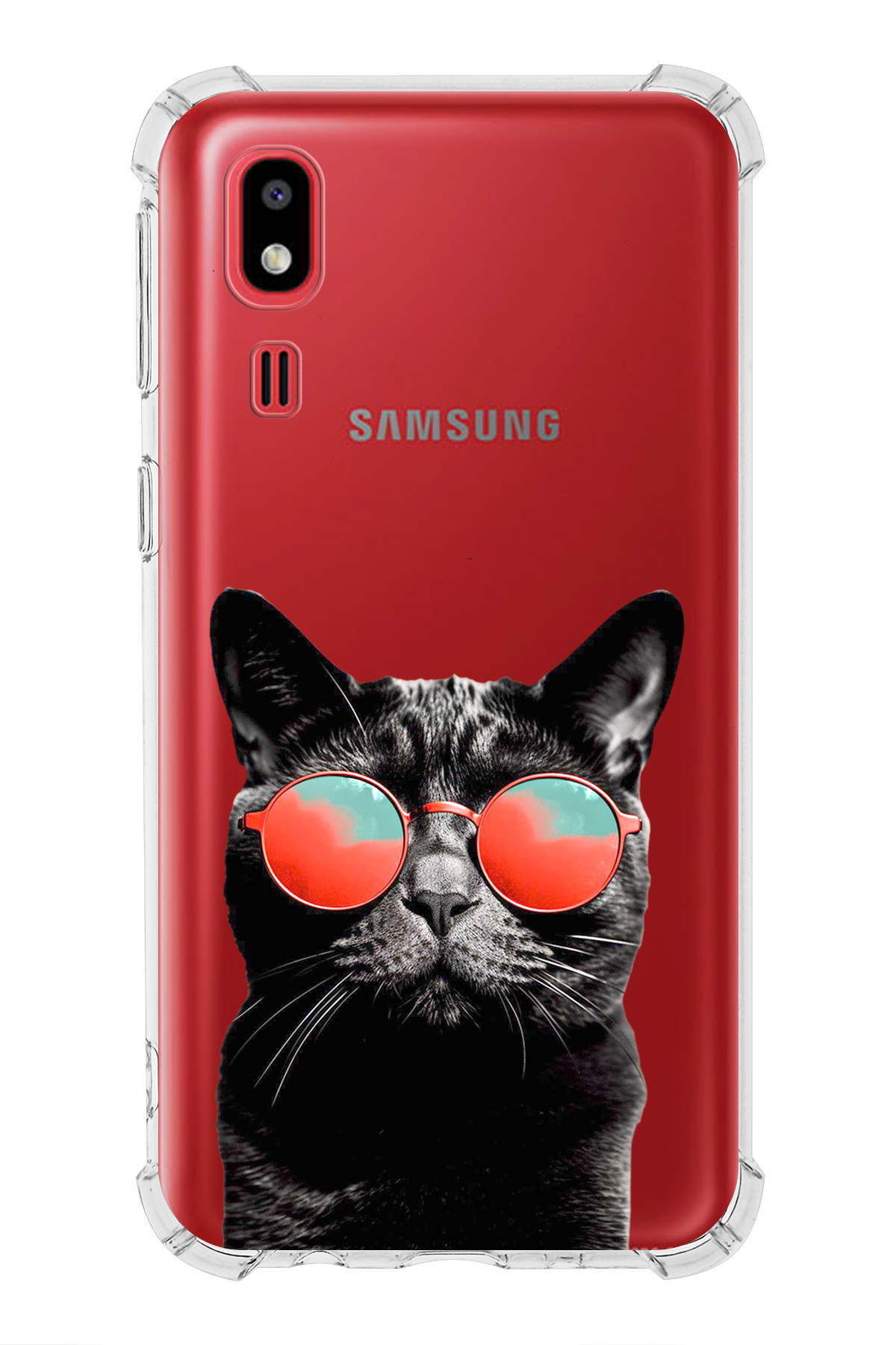 Samsung Galaxy A2 Core Uyumlu Kedi 3 Baskılı Şeffaf Köşe Korumalı Antişok Kılıf