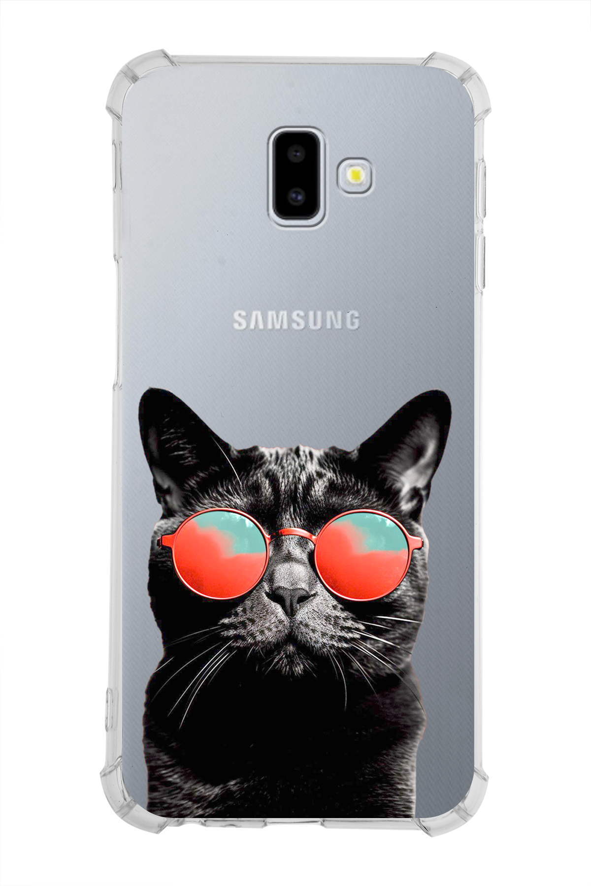 Samsung Galaxy J6 Uyumlu Kedi 3 Baskılı Şeffaf Köşe Korumalı Antişok Kılıf