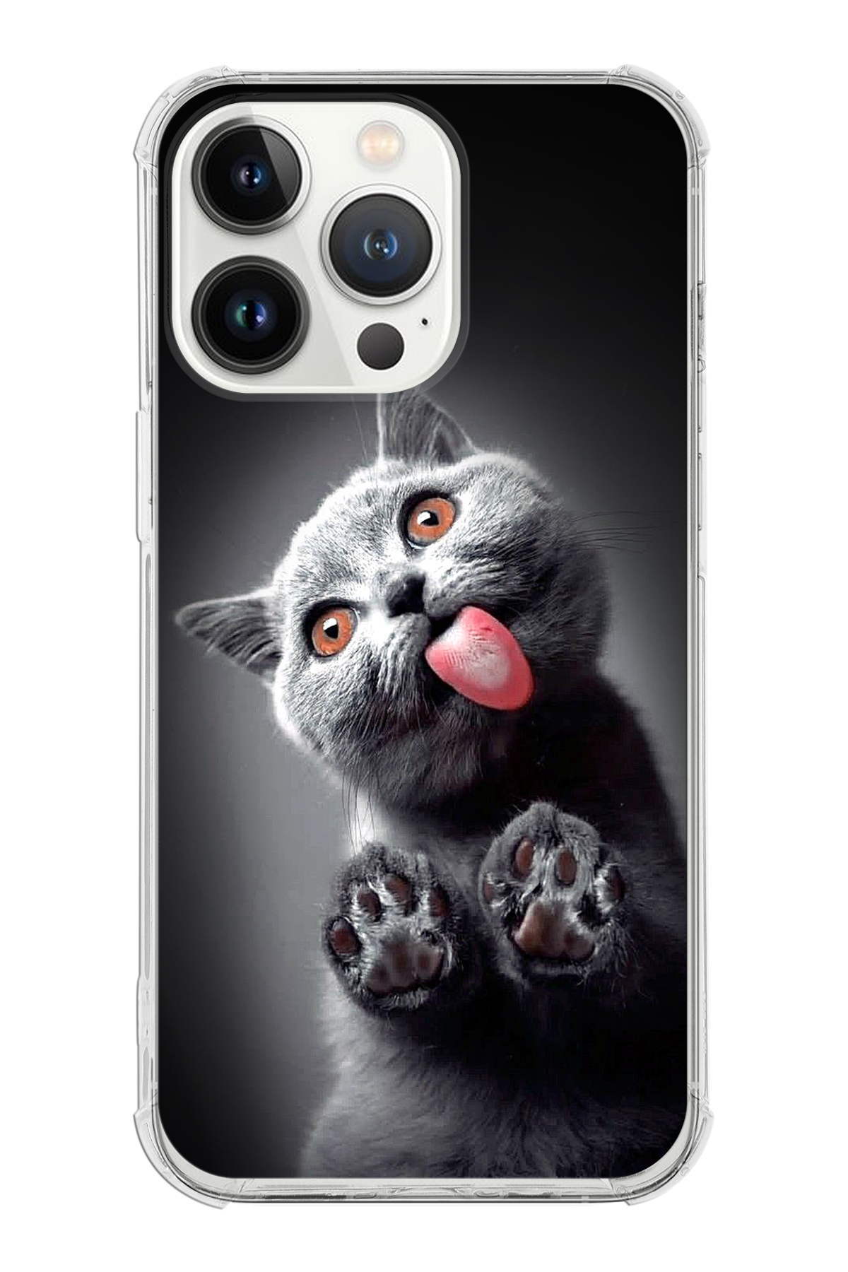 PrintiFy Apple iPhone 13 Pro Max Uyumlu Kedi 2 Baskılı Şeffaf Köşe Korumalı Antişok Kılıf