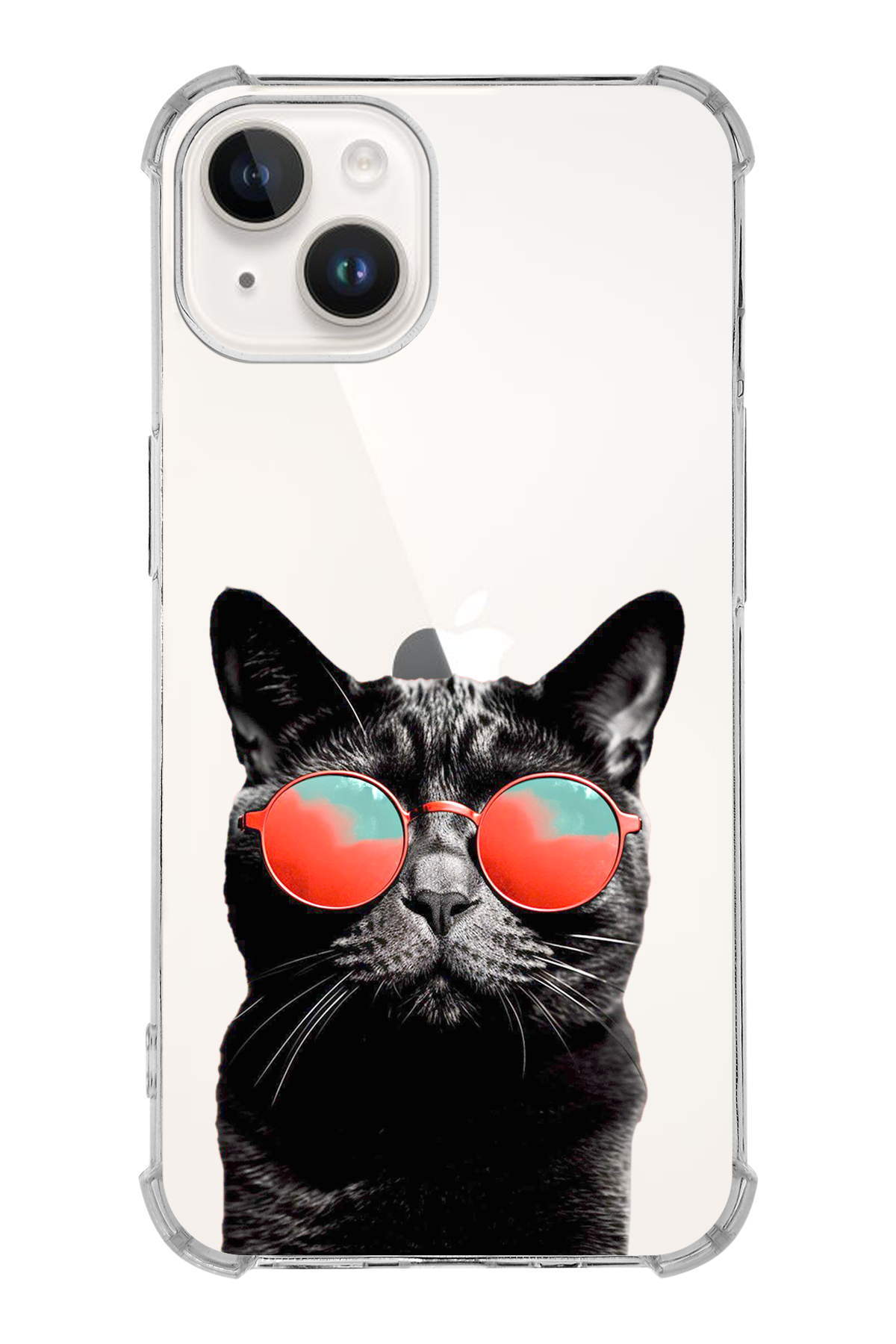 PrintiFy Apple iPhone 14 Plus Uyumlu Kedi 3 Baskılı Şeffaf Köşe Korumalı Antişok Kılıf