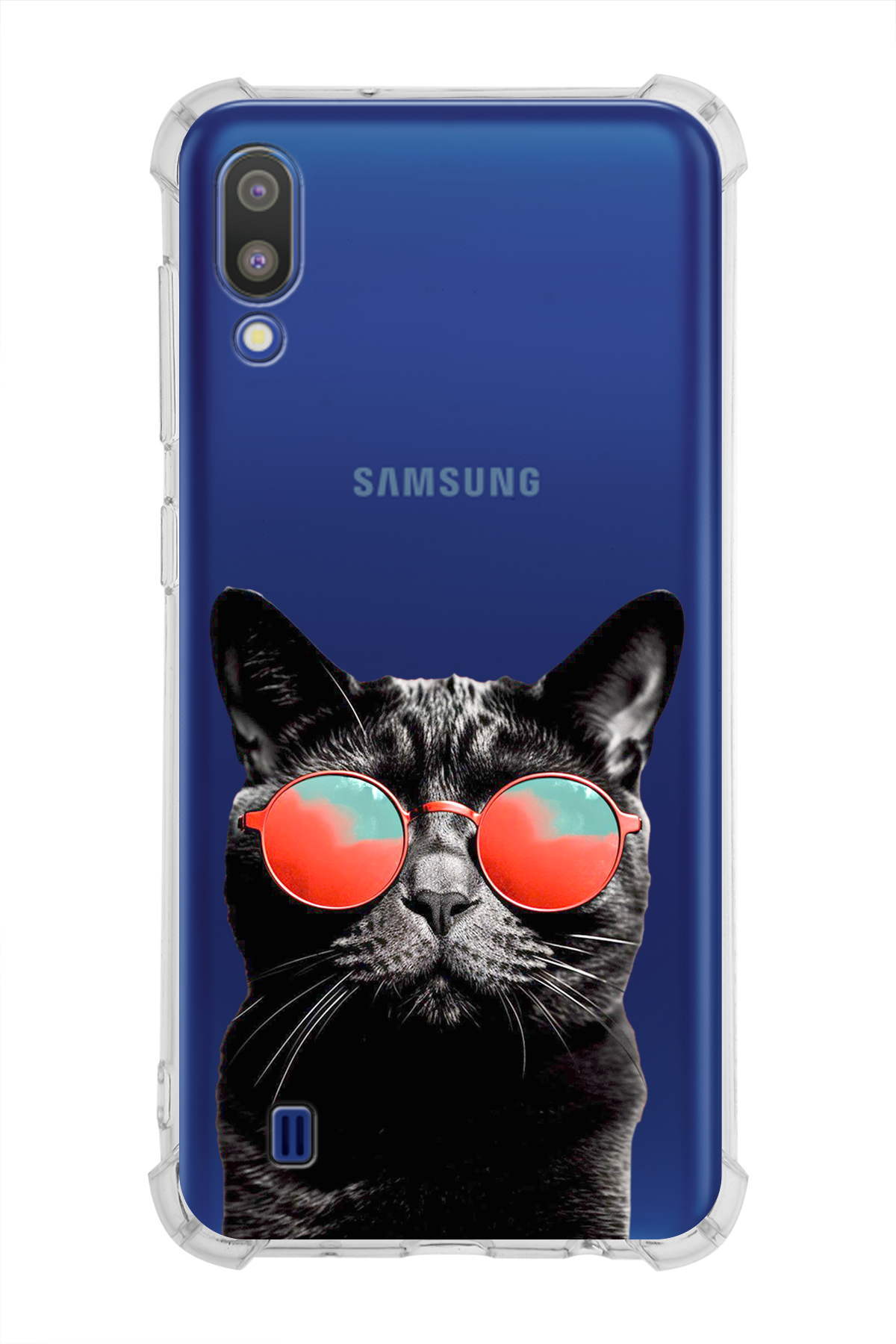 Samsung Galaxy M10 Uyumlu Kedi 3 Baskılı Şeffaf Köşe Korumalı Antişok Kılıf