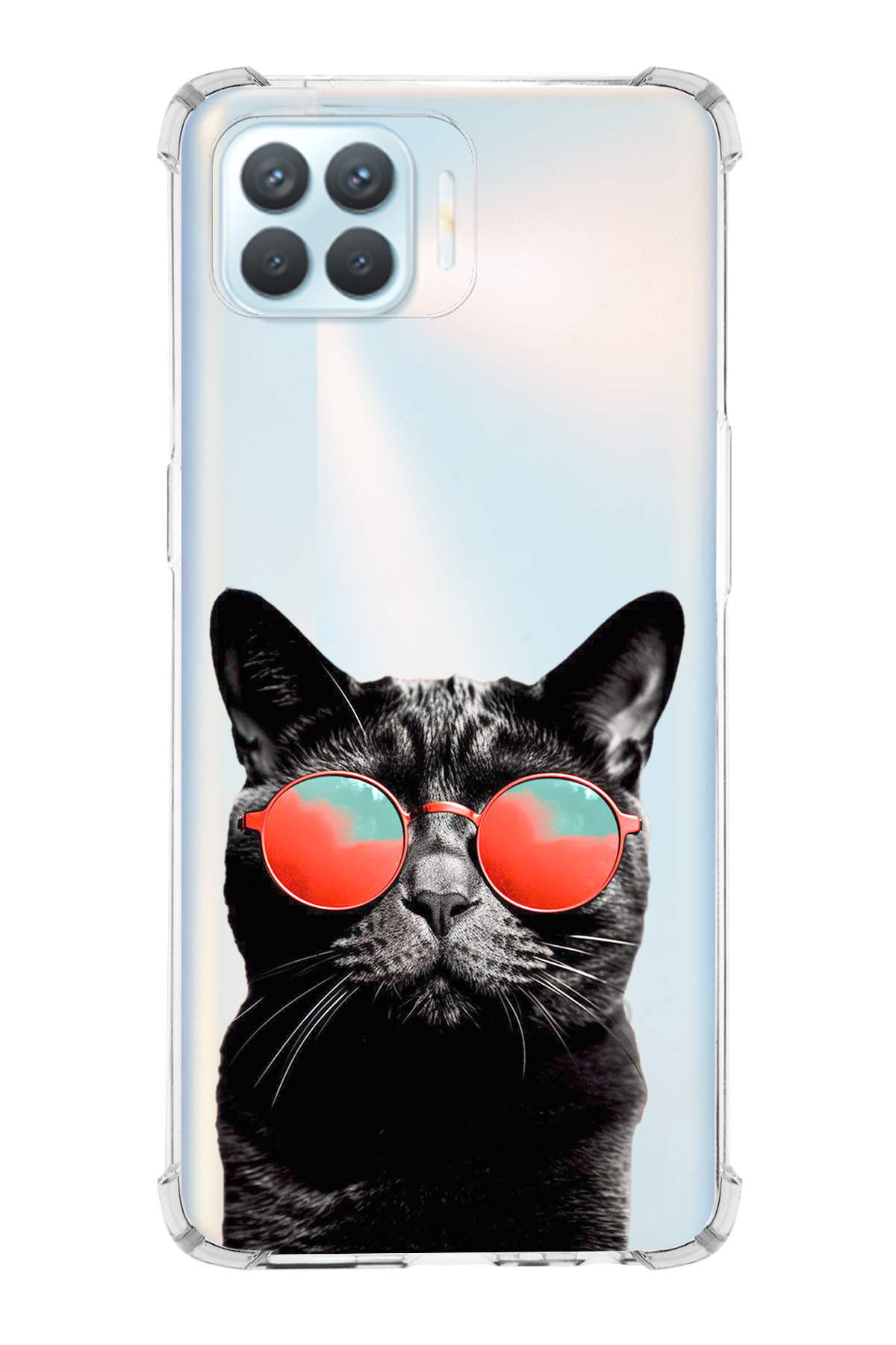 Oppo Reno 4 Lite Uyumlu Kedi 3 Baskılı Şeffaf Köşe Korumalı Antişok Kılıf