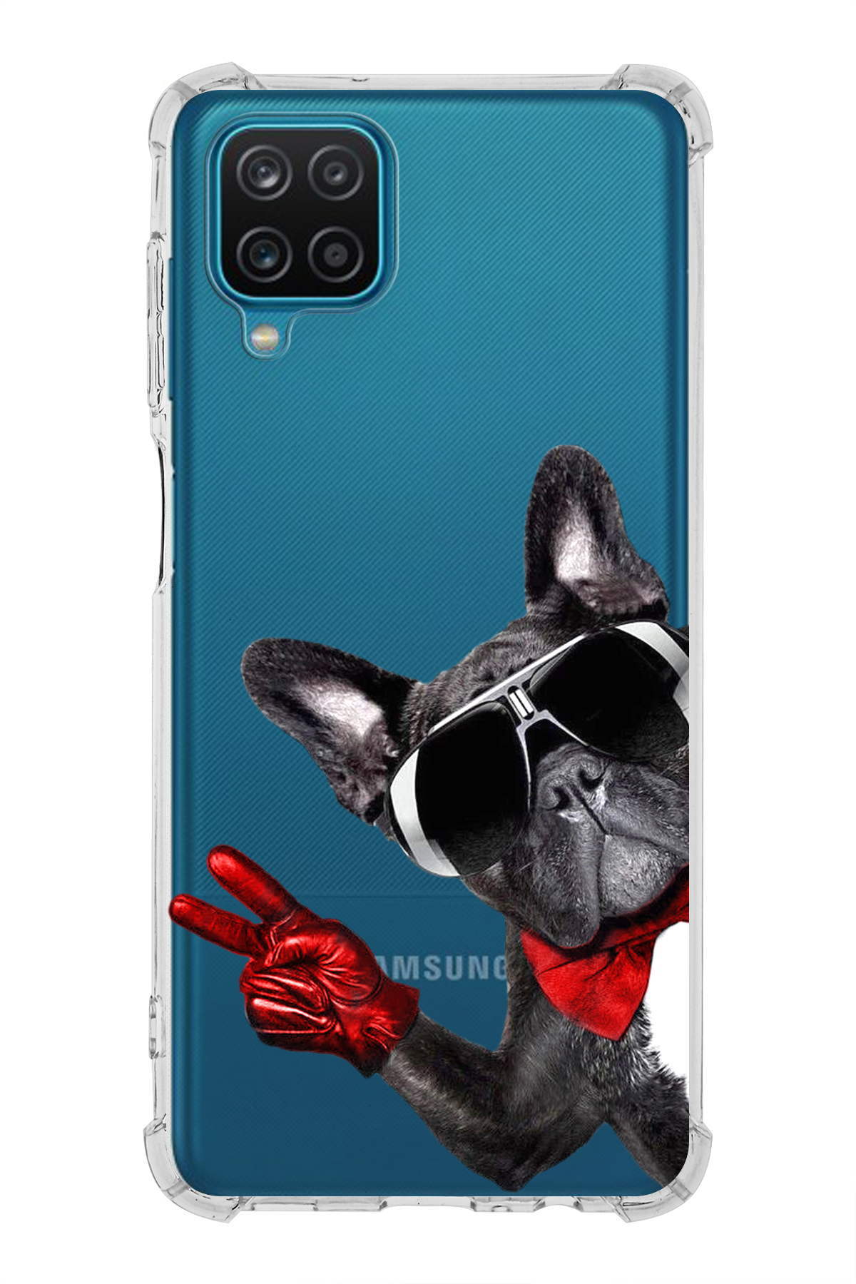 Samsung Galaxy M32 Uyumlu Köpek 2 Baskılı Şeffaf Köşe Korumalı Antişok Kılıf