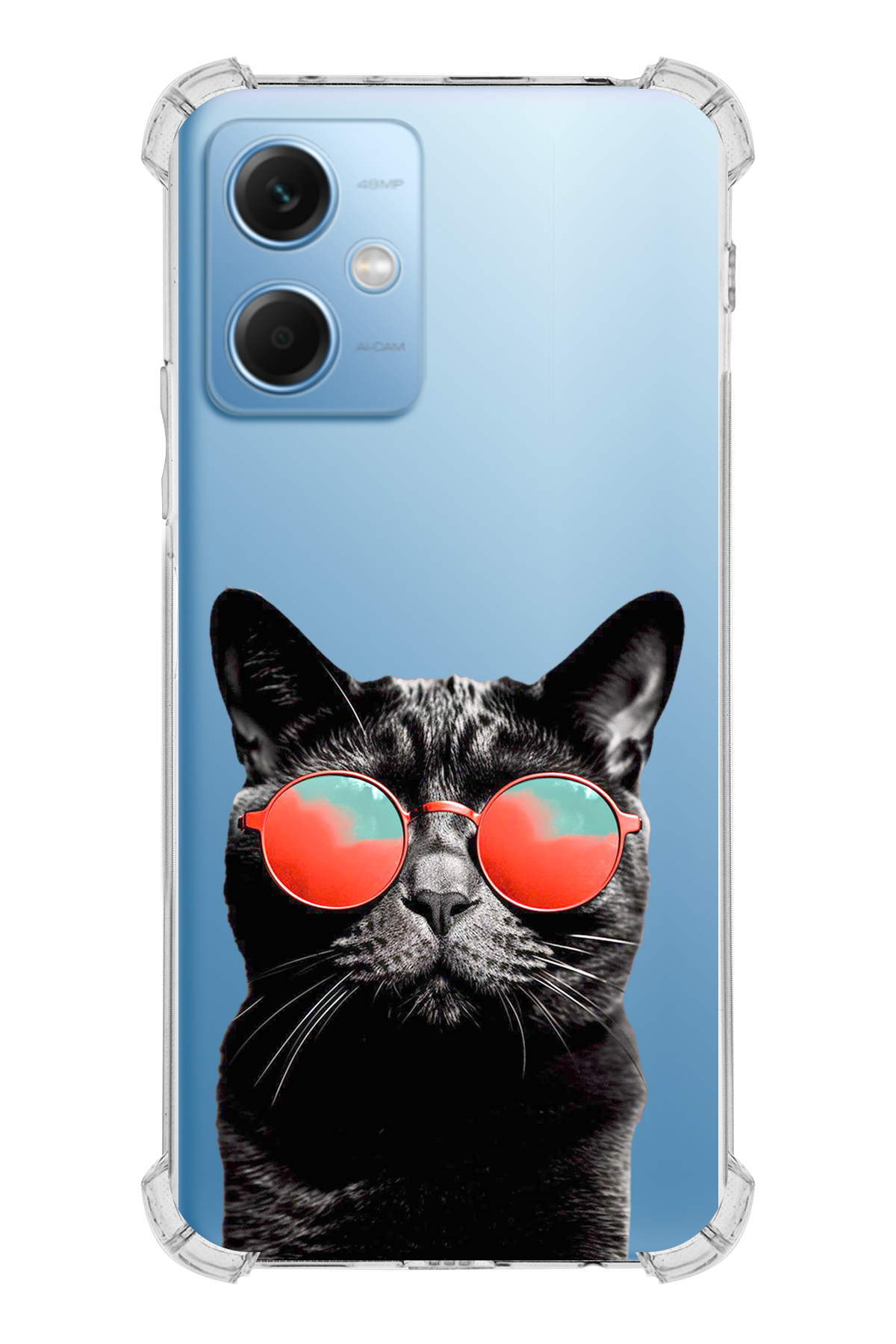 Xiaomi Redmi Note 12 5G Uyumlu Kedi 3 Baskılı Şeffaf Köşe Korumalı Antişok Kılıf