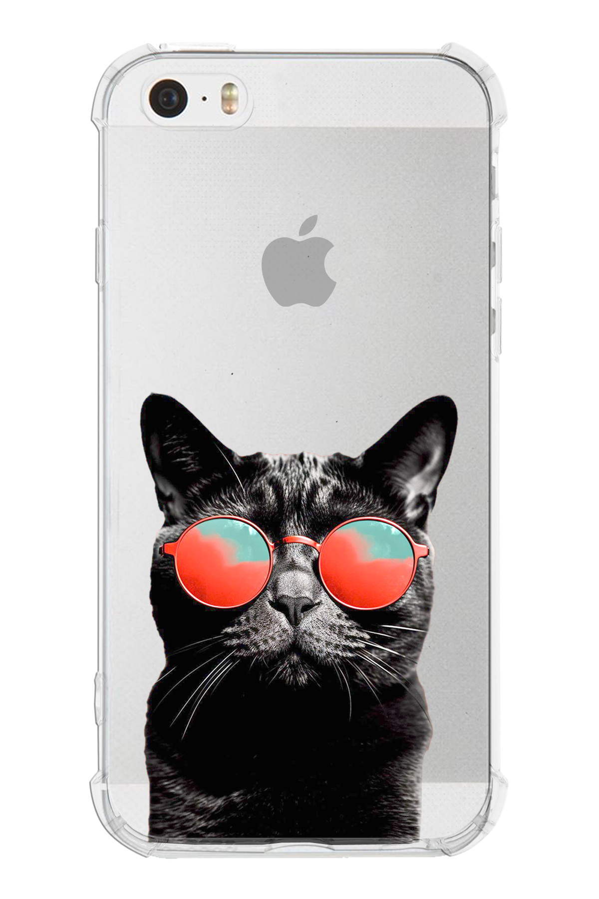 PrintiFy Apple iPhone 5 Uyumlu Kedi 3 Baskılı Şeffaf Köşe Korumalı Antişok Kılıf
