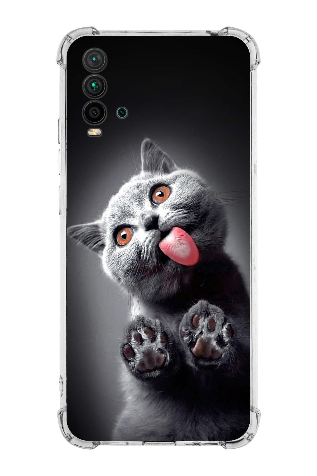 Xiaomi Redmi 9T Uyumlu Kedi 2 Baskılı Şeffaf Köşe Korumalı Antişok Kılıf
