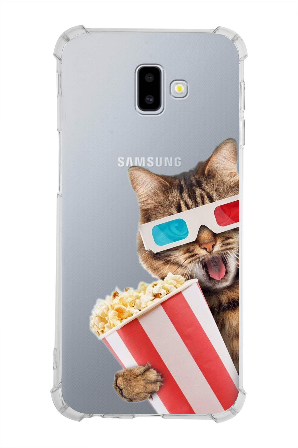 Samsung Galaxy J6 Uyumlu Kedi 1 Baskılı Şeffaf Köşe Korumalı Antişok Kılıf