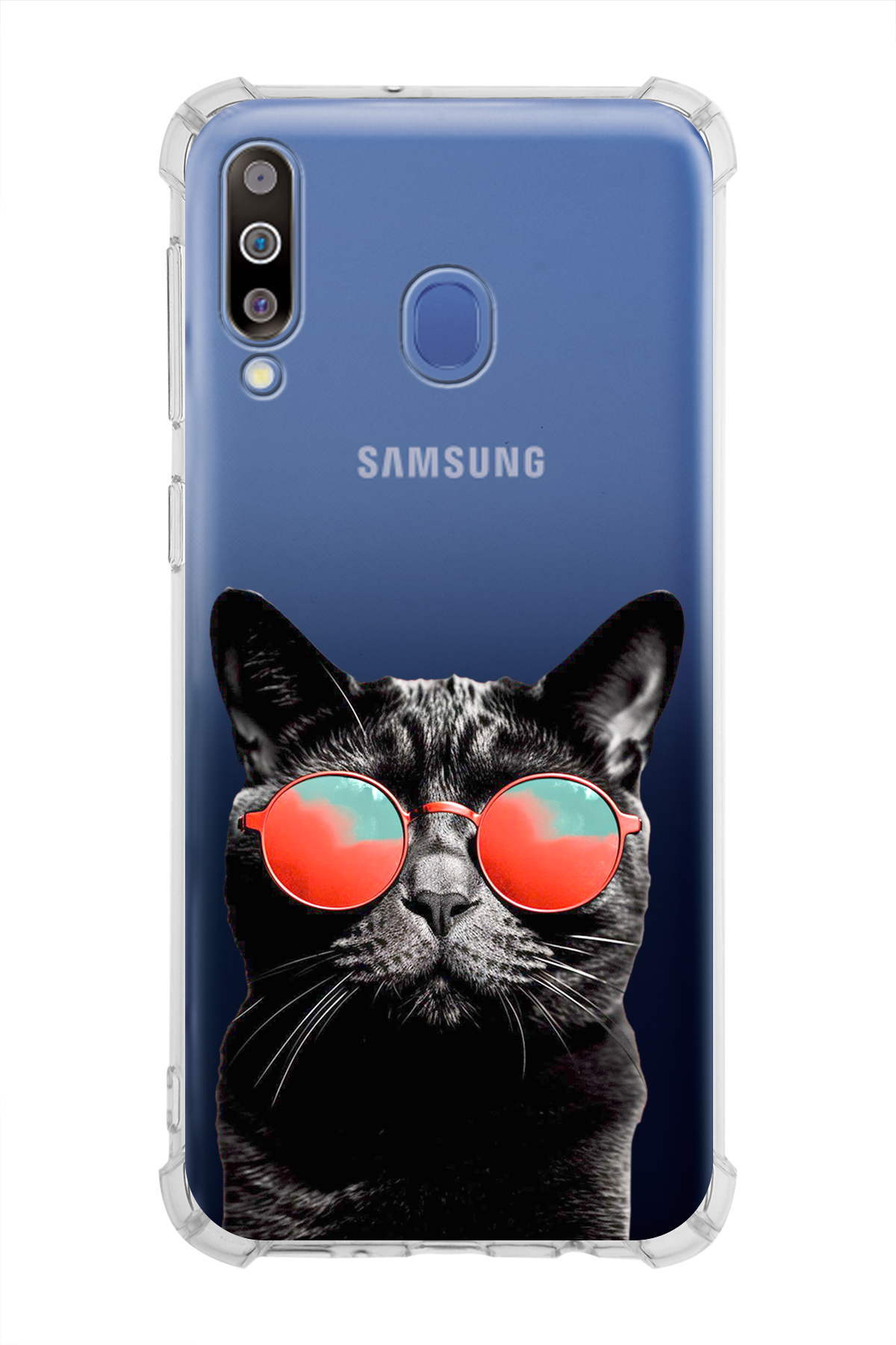 Samsung Galaxy M30 Uyumlu Kedi 3 Baskılı Şeffaf Köşe Korumalı Antişok Kılıf