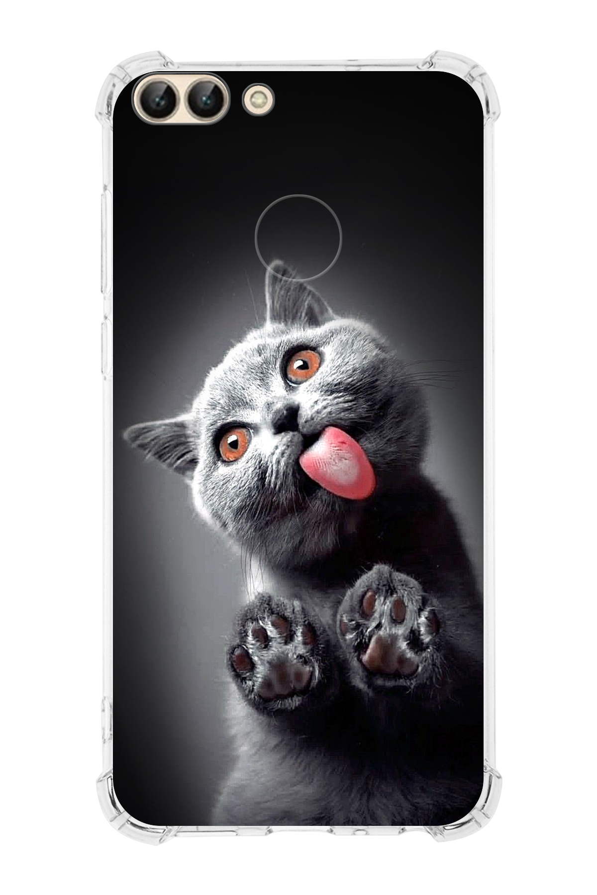 Huawei P Smart Uyumlu Kedi 2 Baskılı Şeffaf Köşe Korumalı Antişok Kılıf