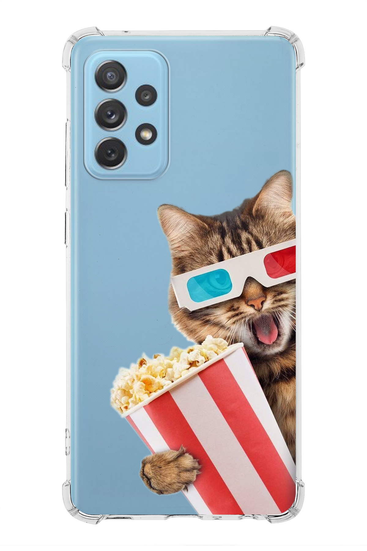 Samsung Galaxy A72 Uyumlu Kedi 1 Baskılı Şeffaf Köşe Korumalı Antişok Kılıf