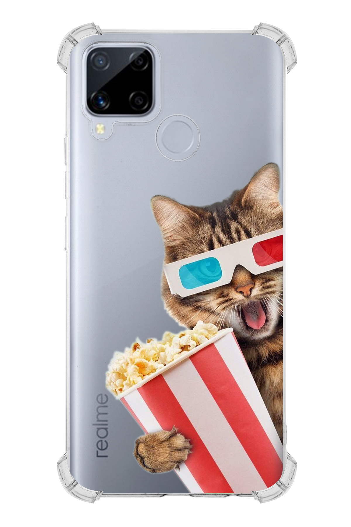 Realme C15 Uyumlu Kedi 1 Baskılı Şeffaf Köşe Korumalı Antişok Kılıf
