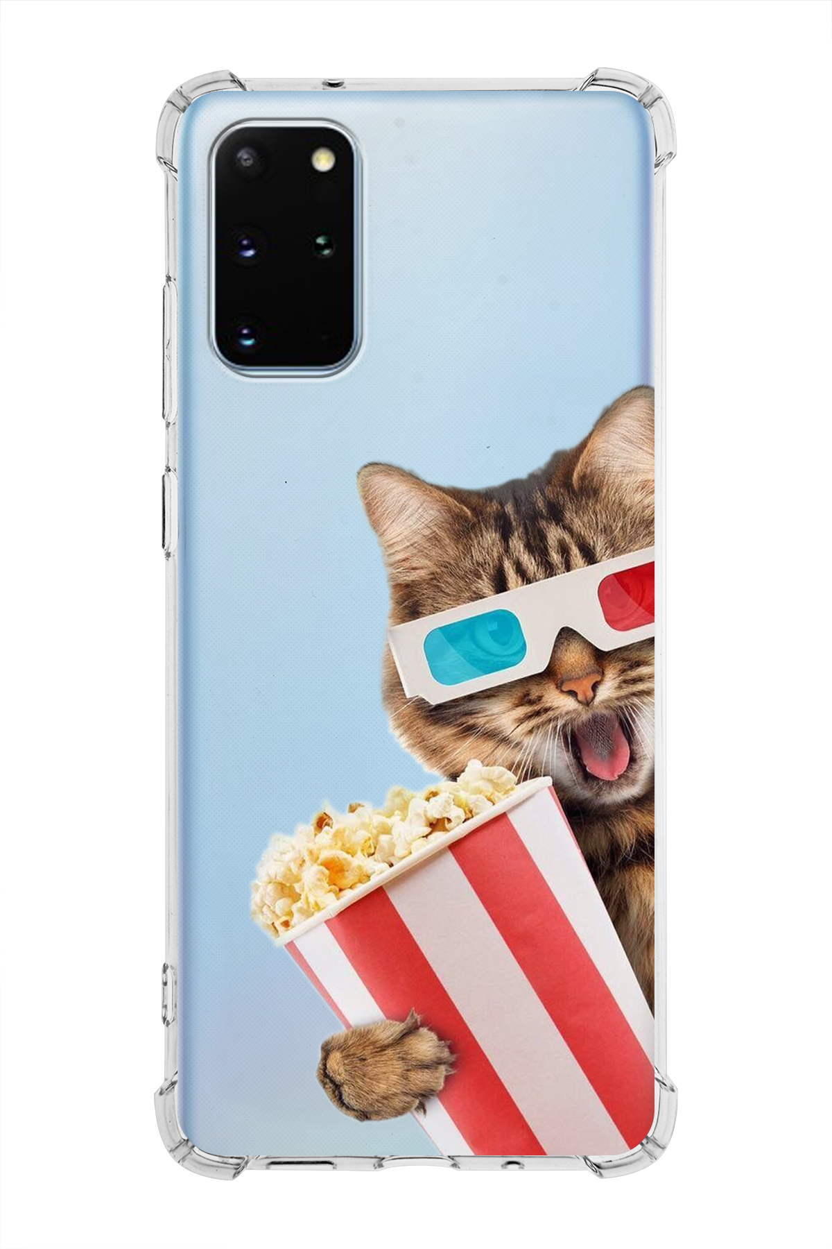 Samsung Galaxy S20 Plus Uyumlu Kedi 1 Baskılı Şeffaf Köşe Korumalı Antişok Kılıf