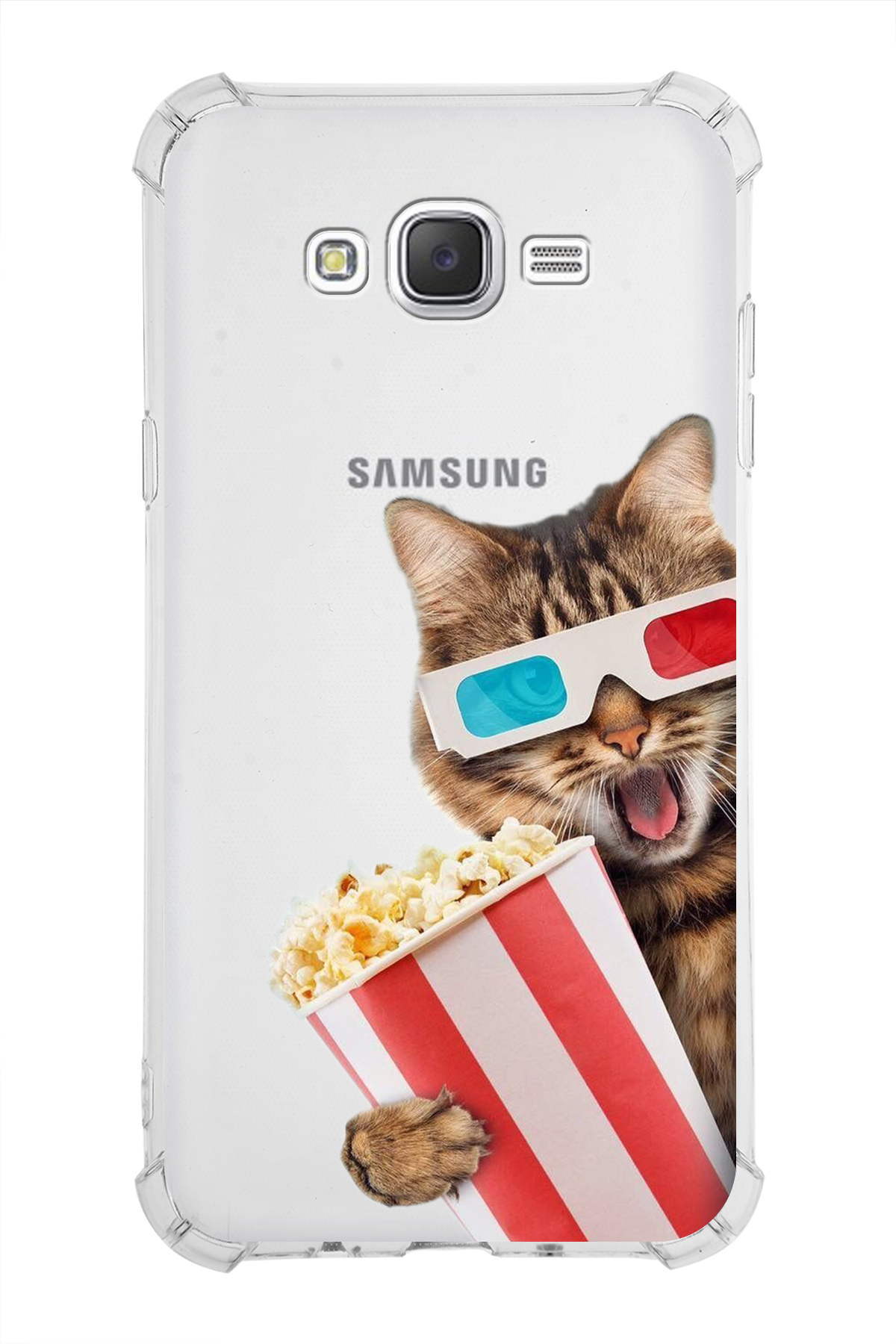 Samsung Galaxy J7 Uyumlu Kedi 1 Baskılı Şeffaf Köşe Korumalı Antişok Kılıf
