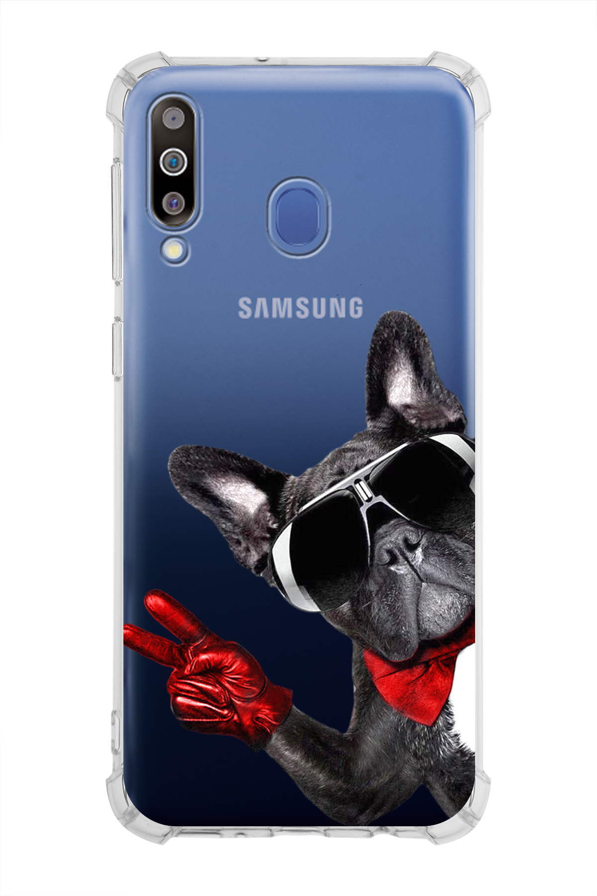Samsung Galaxy M30 Uyumlu Köpek 2 Baskılı Şeffaf Köşe Korumalı Antişok Kılıf