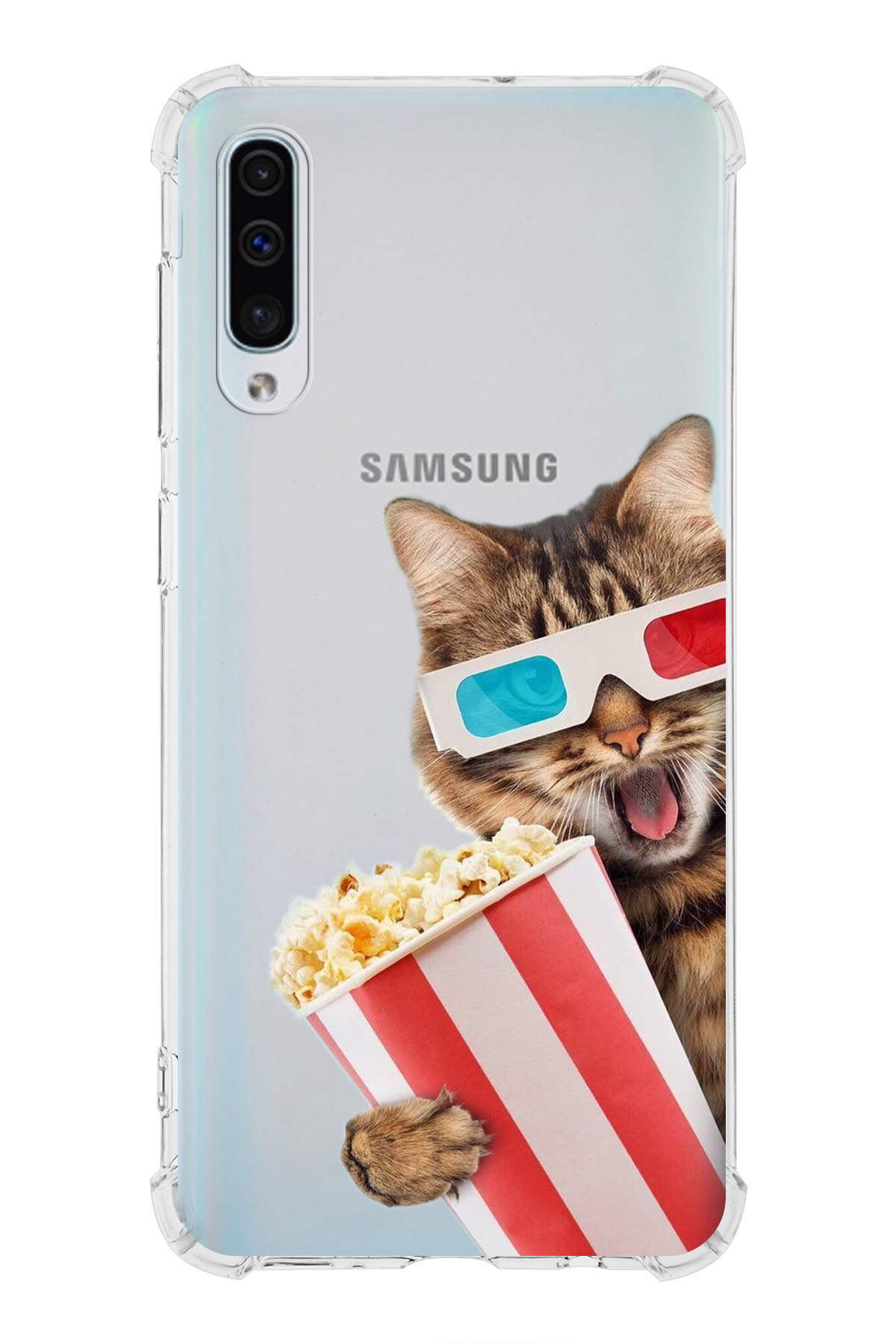 Samsung Galaxy A50 Uyumlu Kedi 1 Baskılı Şeffaf Köşe Korumalı Antişok Kılıf