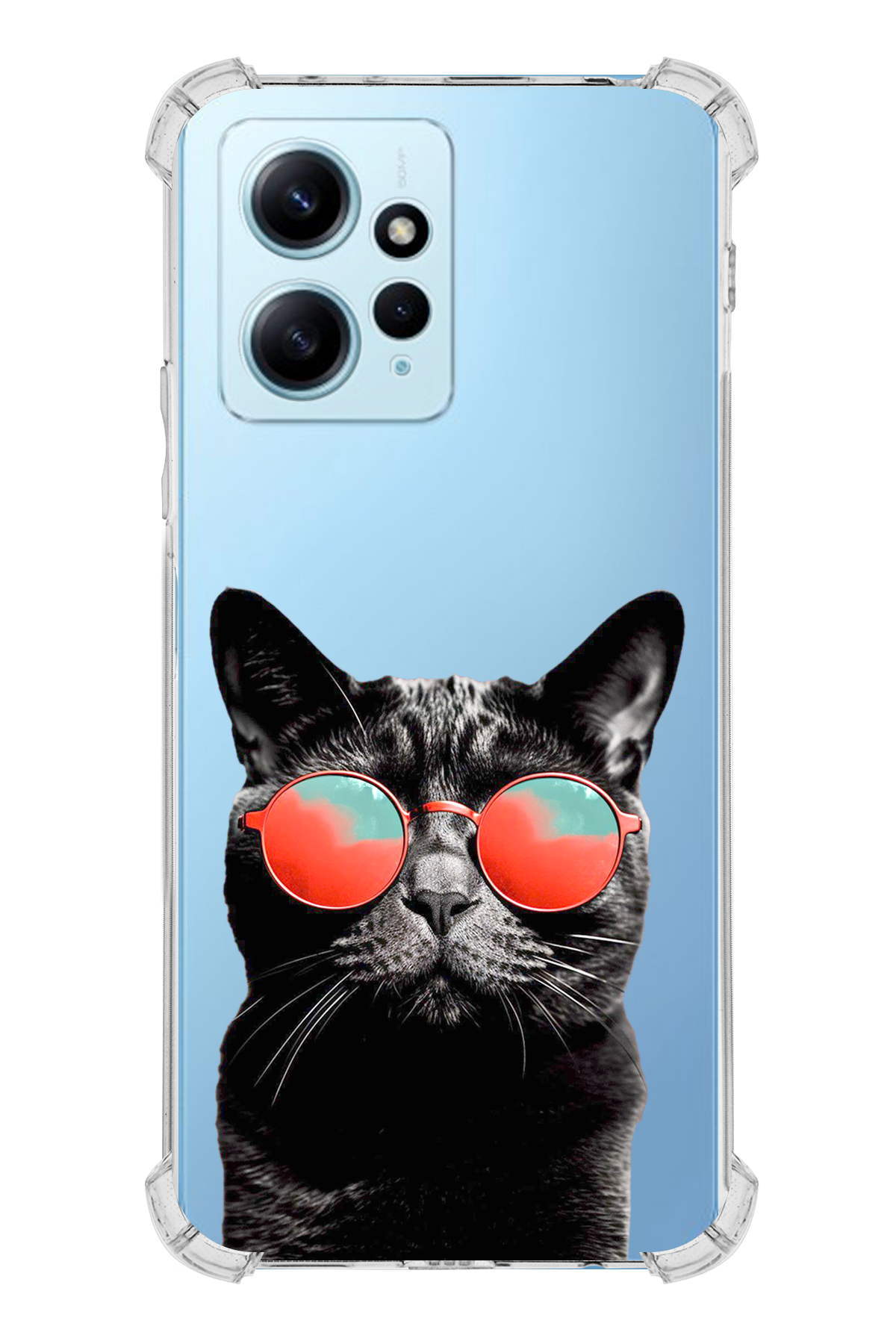 Xiaomi Redmi Note 12 4G Uyumlu Kedi 3 Baskılı Şeffaf Köşe Korumalı Antişok Kılıf
