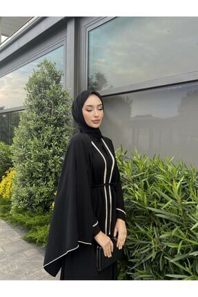 BYAYSEKORKUT Taşlı black Abaya